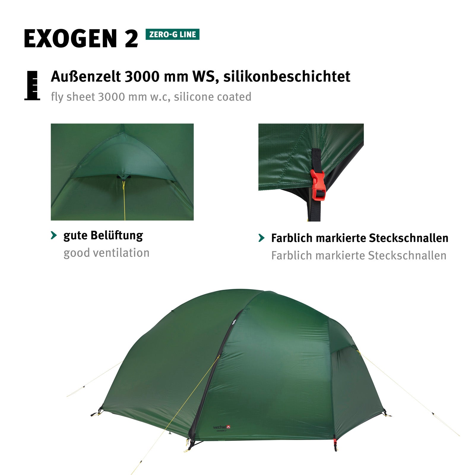 WECHSEL Trekkingzelt Exogen 2 Personen Geodät Camping Fahrrad Biwak Zelt 1,93 kg