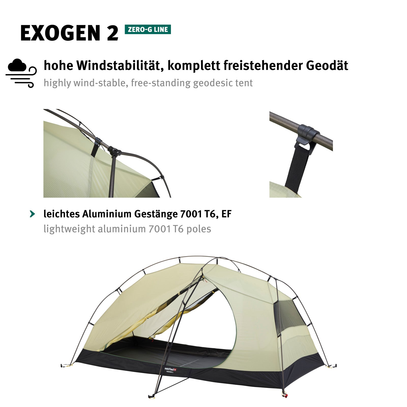 WECHSEL Trekkingzelt Exogen 2 Personen Geodät Camping Fahrrad Biwak Zelt 1,93 kg