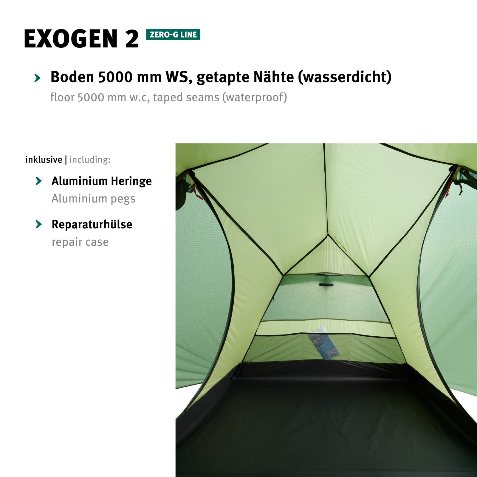 WECHSEL Trekkingzelt Exogen 2 Personen Geodät Camping Fahrrad Biwak Zelt 1,93 kg
