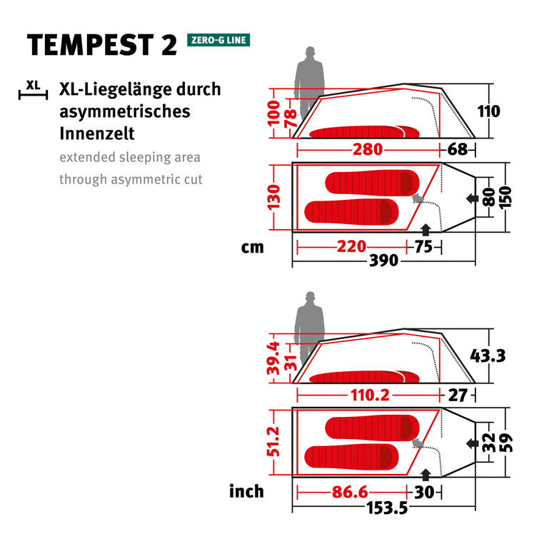 WECHSEL Trekkingzelt Tempest 2 Personen Tunnel Camping Fahrrad Biwak Zelt 2,19kg