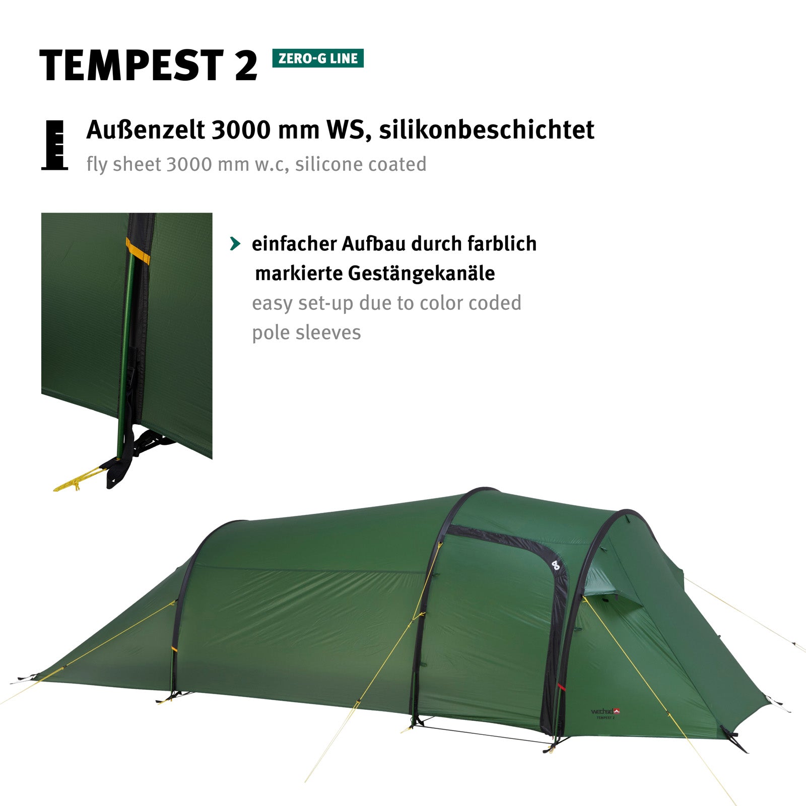 WECHSEL Trekkingzelt Tempest 2 Personen Tunnel Camping Fahrrad Biwak Zelt 2,19kg