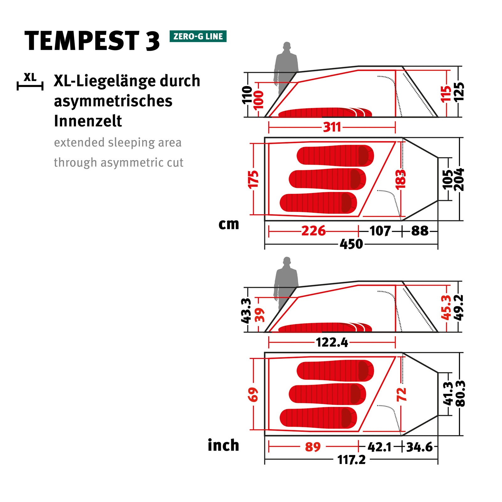 WECHSEL Trekkingzelt Tempest 3 Personen Tunnel Camping Fahrrad Biwak Zelt 2,85kg
