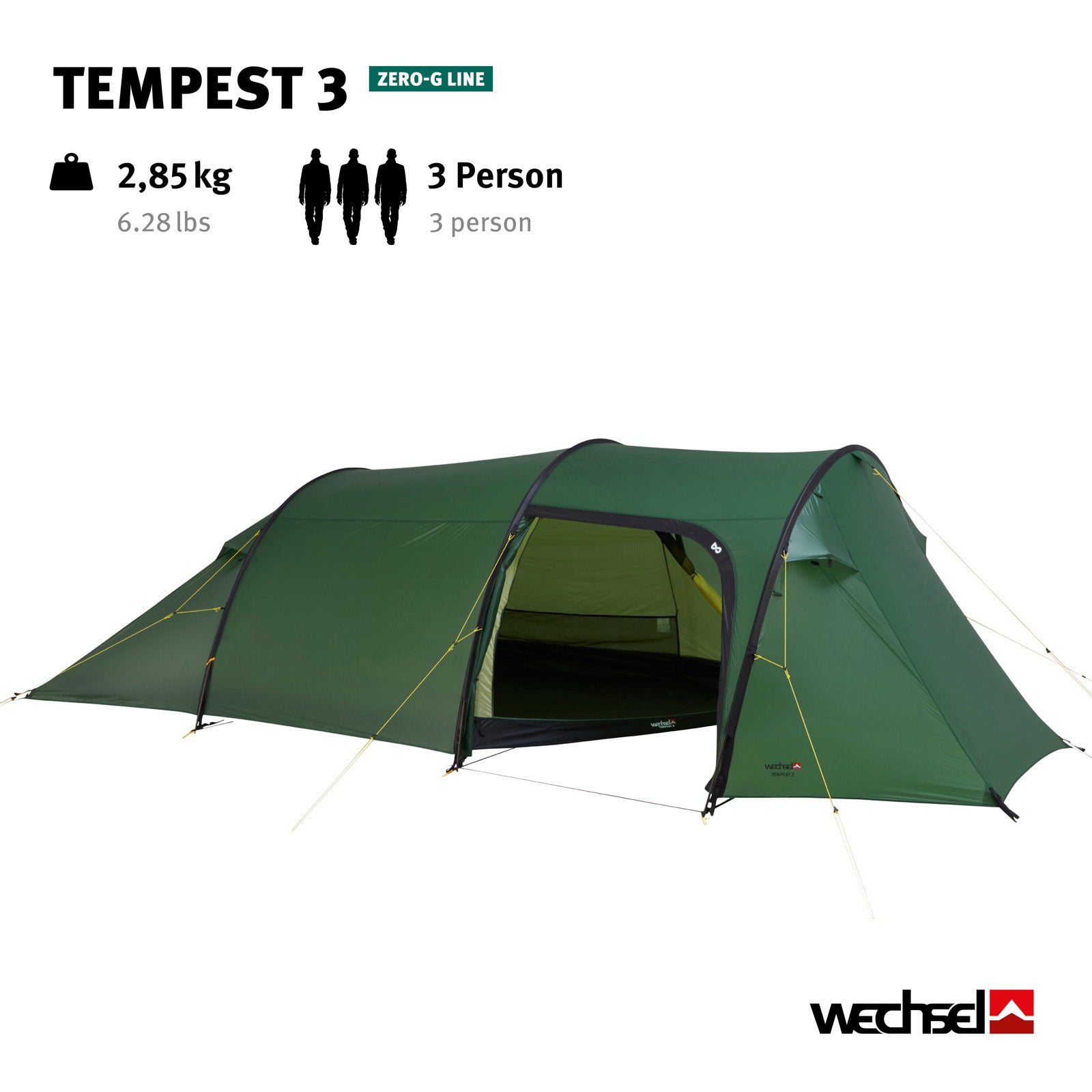WECHSEL Trekkingzelt Tempest 3 Personen Tunnel Camping Fahrrad Biwak Zelt 2,85kg