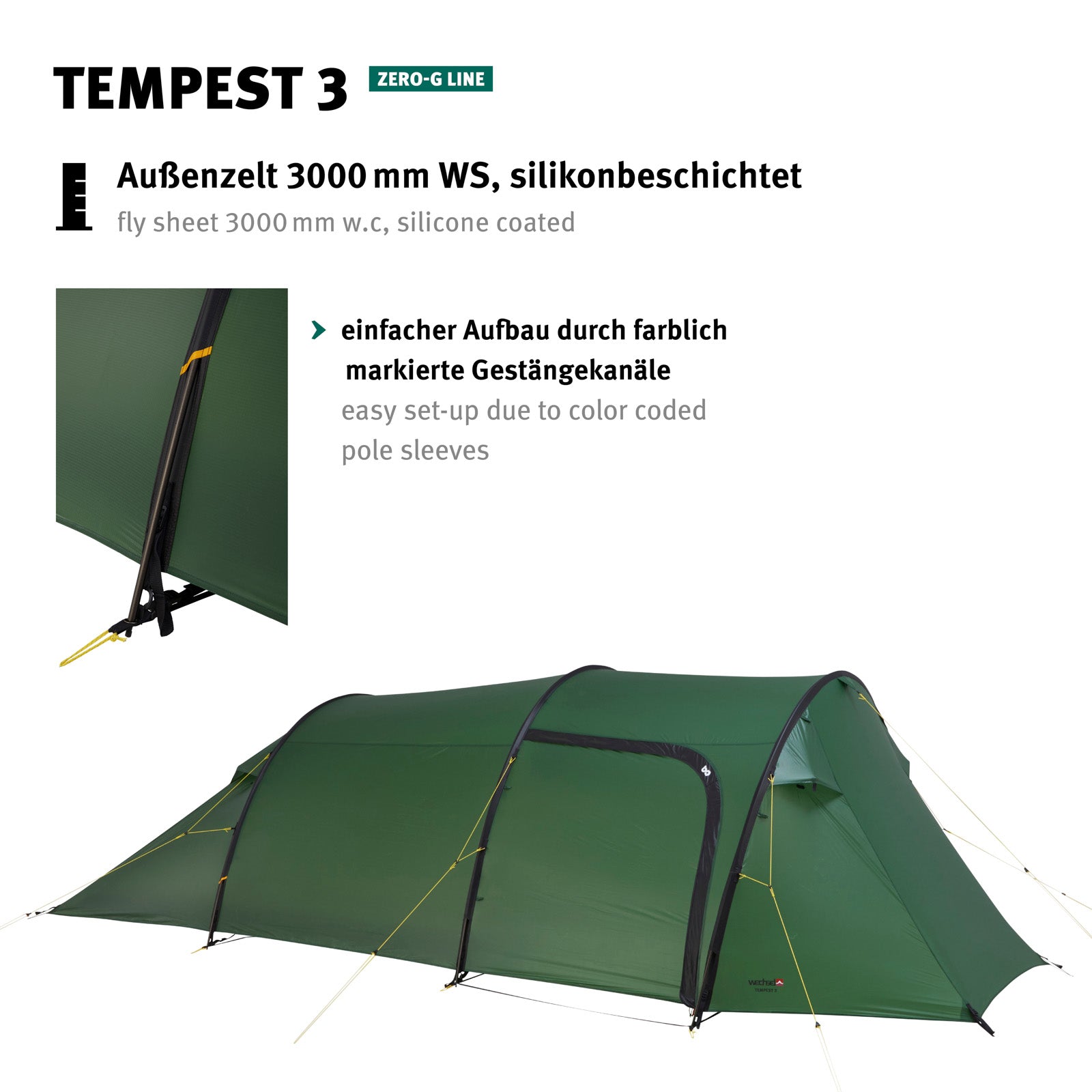 WECHSEL Trekkingzelt Tempest 3 Personen Tunnel Camping Fahrrad Biwak Zelt 2,85kg