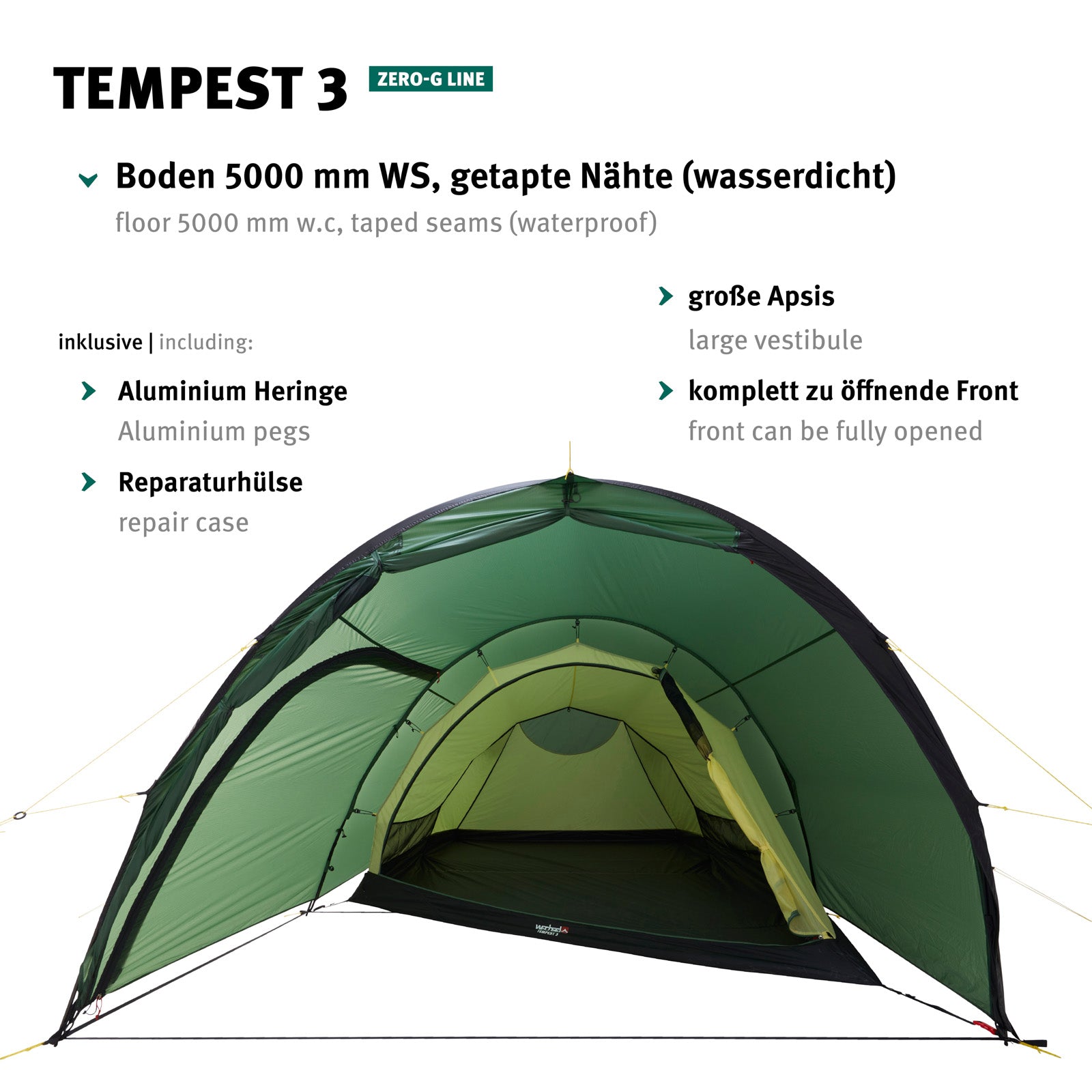 WECHSEL Trekkingzelt Tempest 3 Personen Tunnel Camping Fahrrad Biwak Zelt 2,85kg
