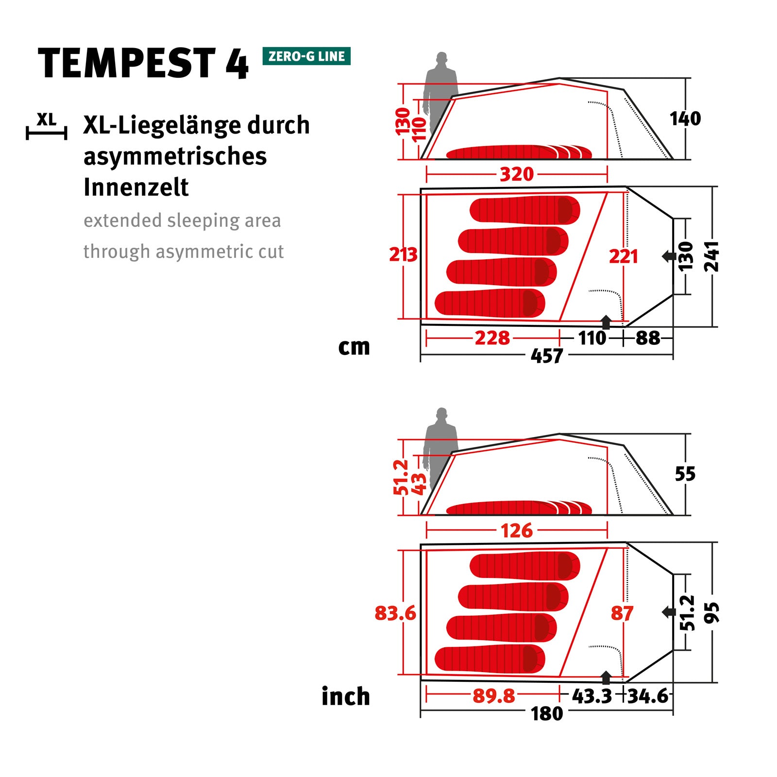 WECHSEL Trekkingzelt Tempest 4 Personen Tunnelzelt Camping Familien Zelt 3,25 kg