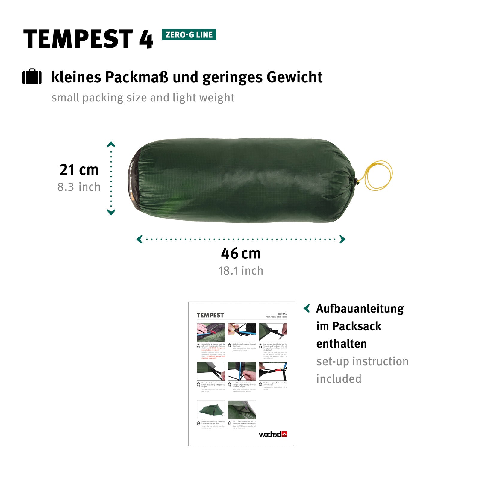 WECHSEL Trekkingzelt Tempest 4 Personen Tunnelzelt Camping Familien Zelt 3,25 kg