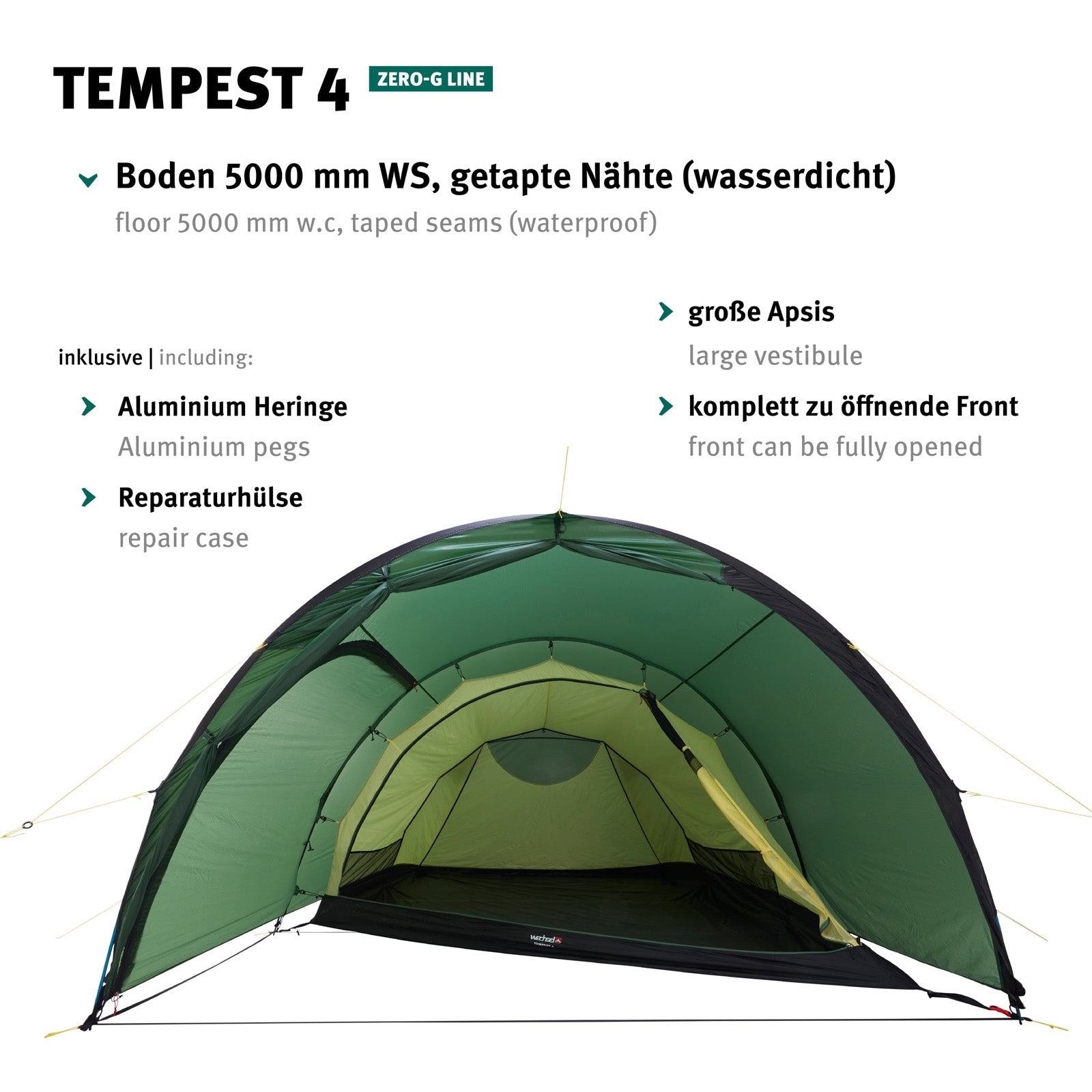 WECHSEL Trekkingzelt Tempest 4 Personen Tunnelzelt Camping Familien Zelt 3,25 kg