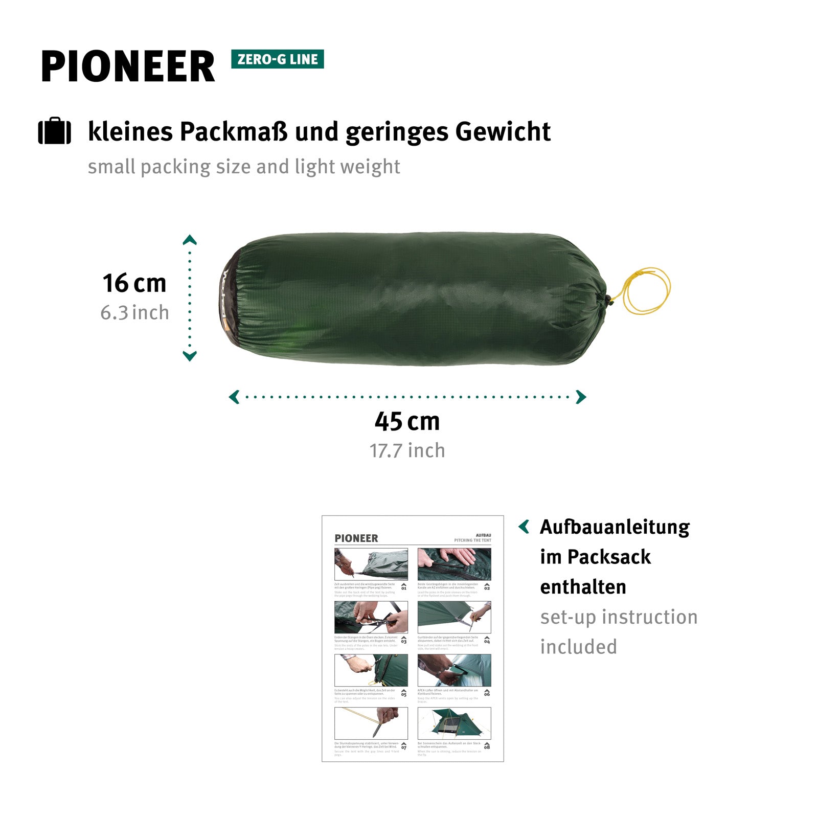 WECHSEL Trekkingzelt Pioneer 2 Personen Tunnel Camping Fahrrad Biwak Zelt 2,1kg