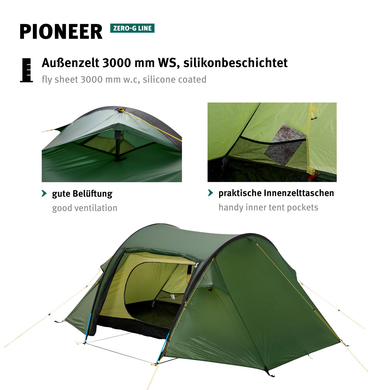 WECHSEL Trekkingzelt Pioneer 2 Personen Tunnel Camping Fahrrad Biwak Zelt 2,1kg