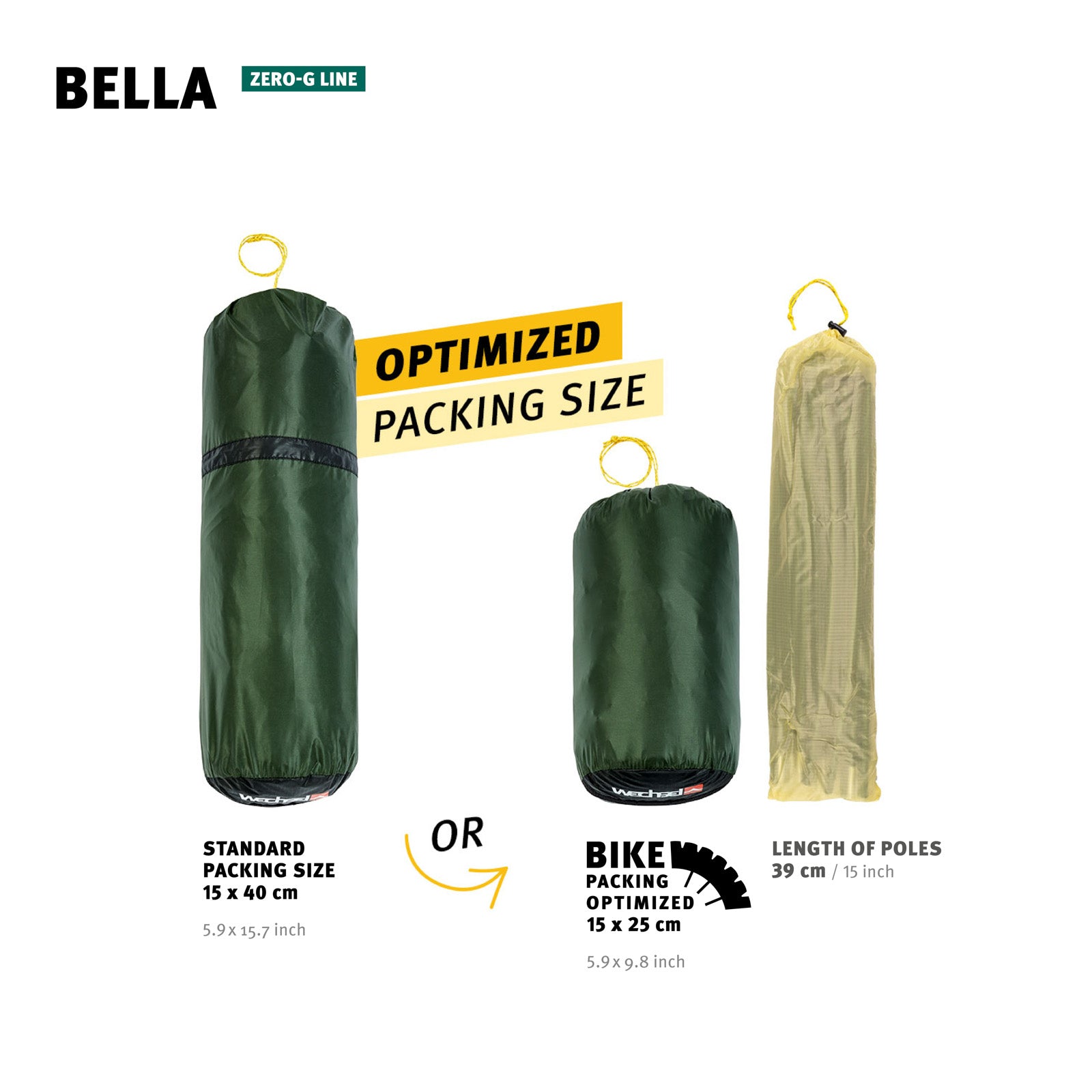 WECHSEL Trekkingtent Bella 1-2 personen Geodetische kampeertent Fietstent Bivak 1,4 kg