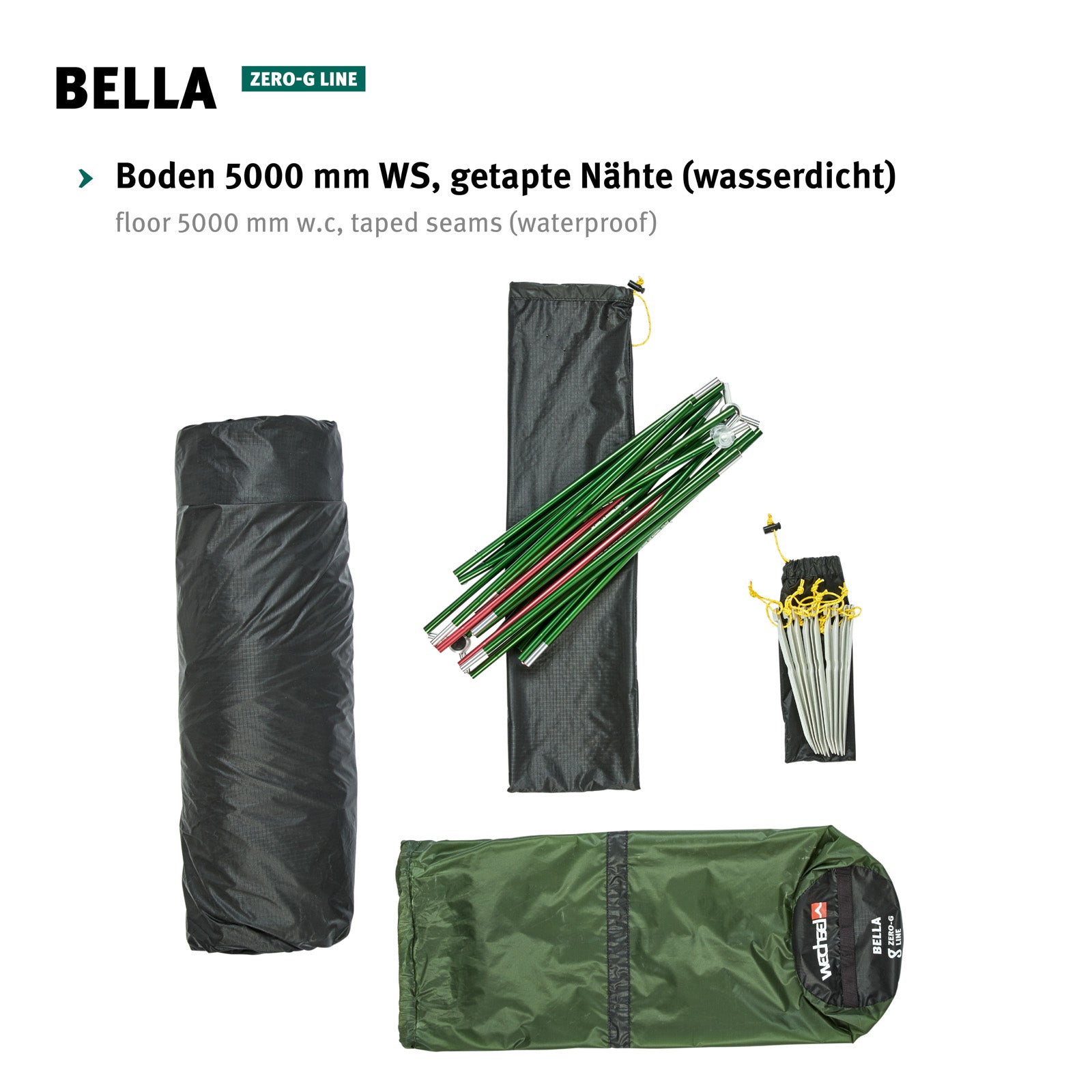 WECHSEL Trekkingtent Bella 1-2 personen Geodetische kampeertent Fietstent Bivak 1,4 kg