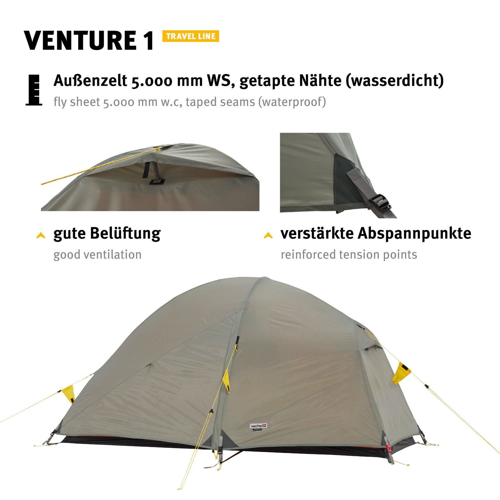 WECHSEL Trekkingzelt Venture 1 Personen Geodät Camping Fahrrad Zelt Biwak 1,95kg