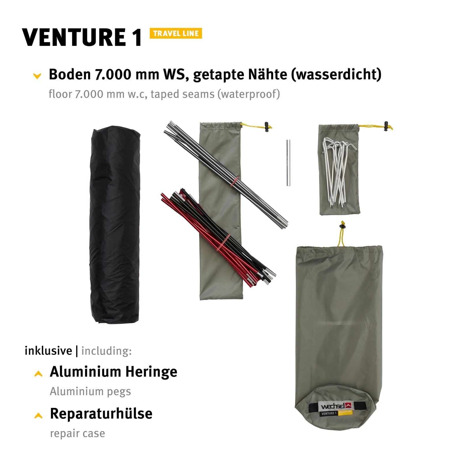 WECHSEL Trekkingzelt Venture 1 Personen Geodät Camping Fahrrad Zelt Biwak 1,95kg