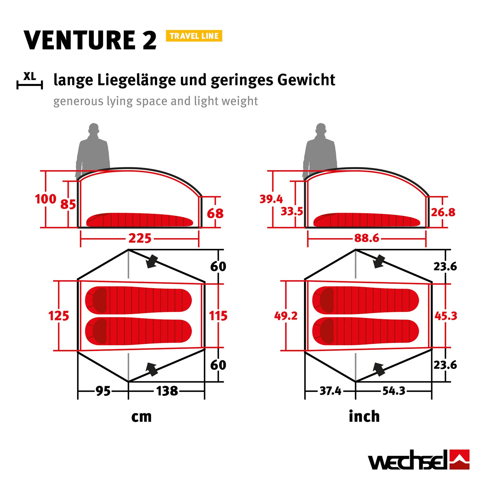 WECHSEL Trekkingzelt Venture 2 Personen Geodät Camping Fahrrad Zelt Biwak 2,6 kg