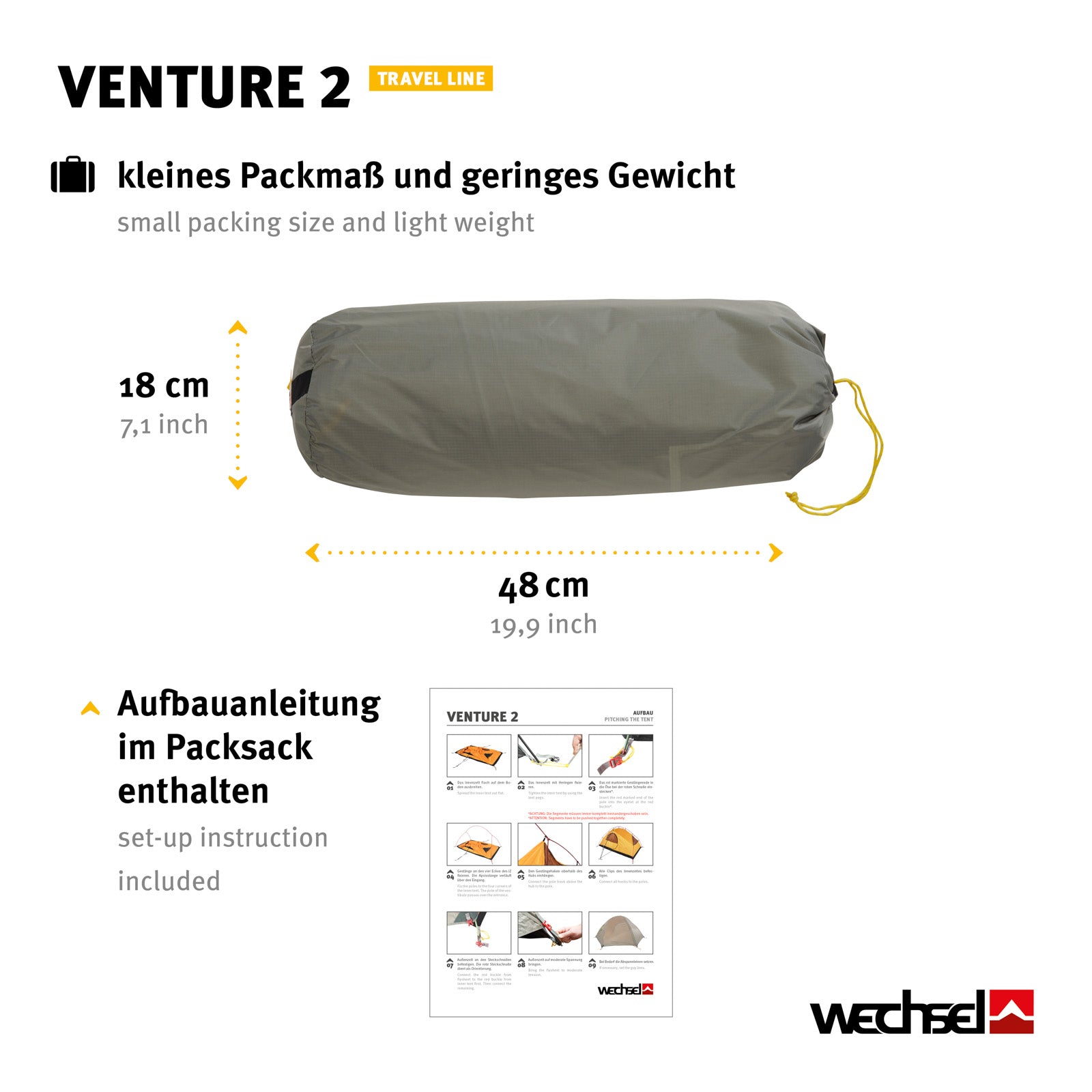 WECHSEL Trekking tent Venture 2 people geodesic camping bike tent bivouac 2.6 kg