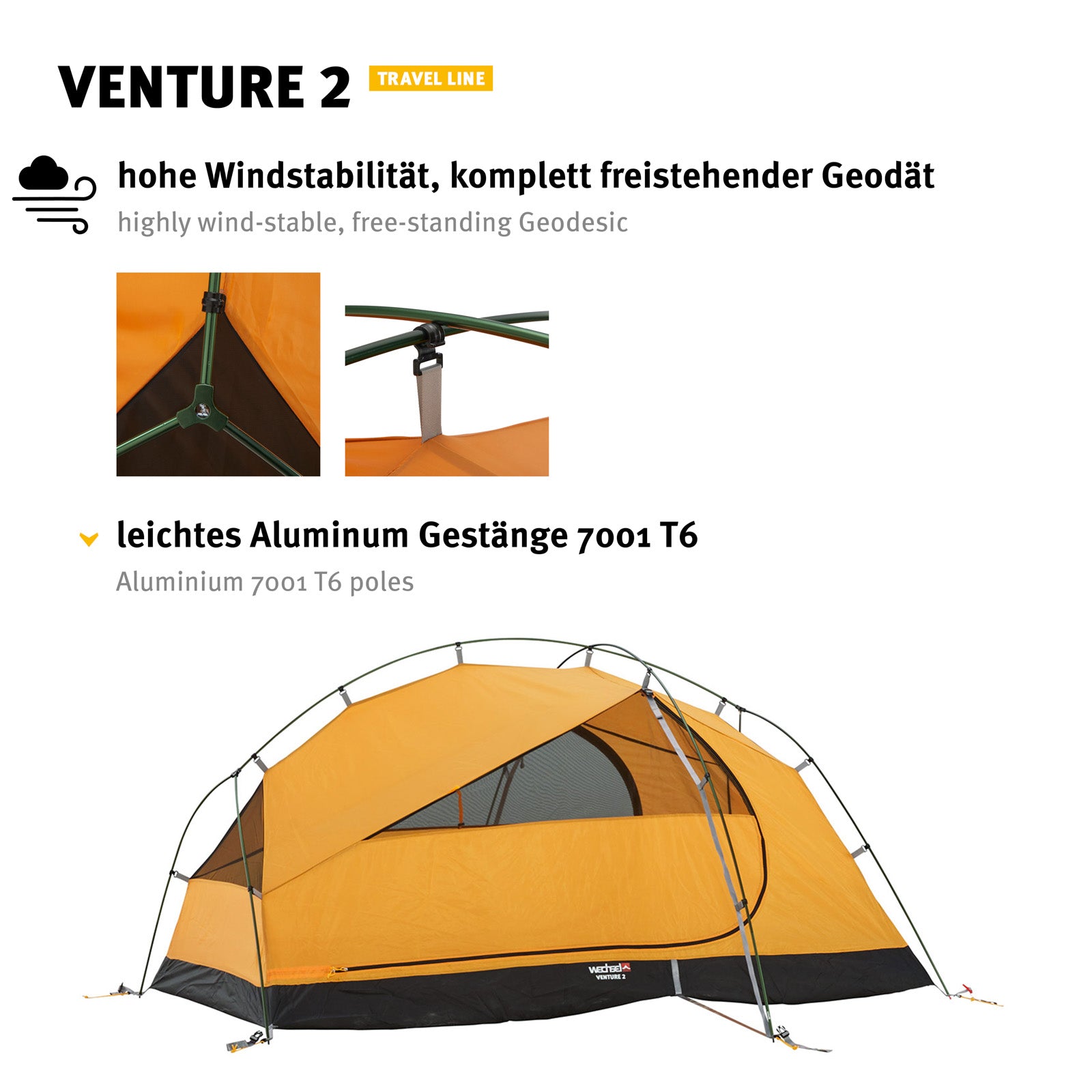 WECHSEL Trekkingzelt Venture 2 Personen Geodät Camping Fahrrad Zelt Biwak 2,6 kg