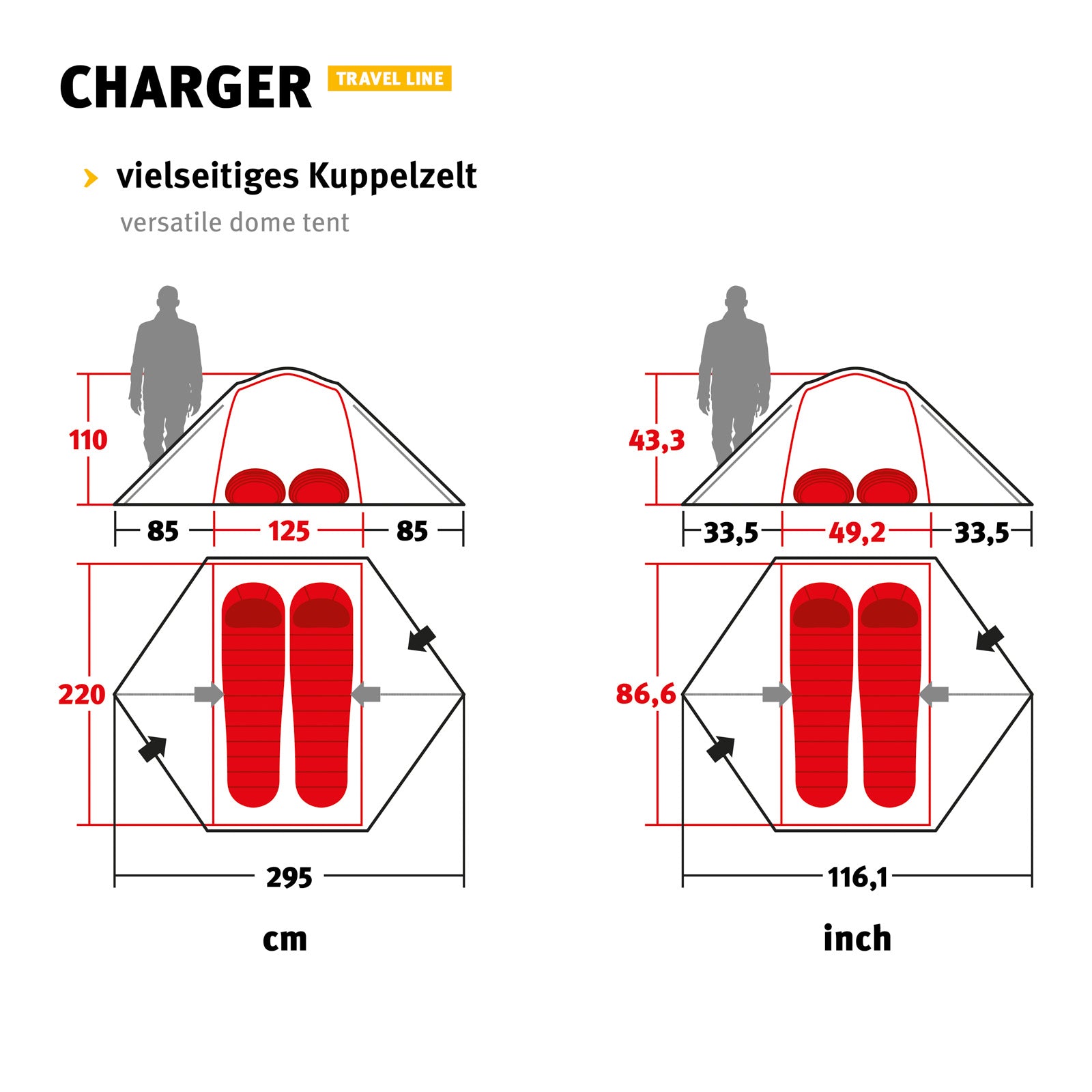 WECHSEL Trekking tent Charger 2 people camping bicycle geodesic tent bivouac 2.6 kg