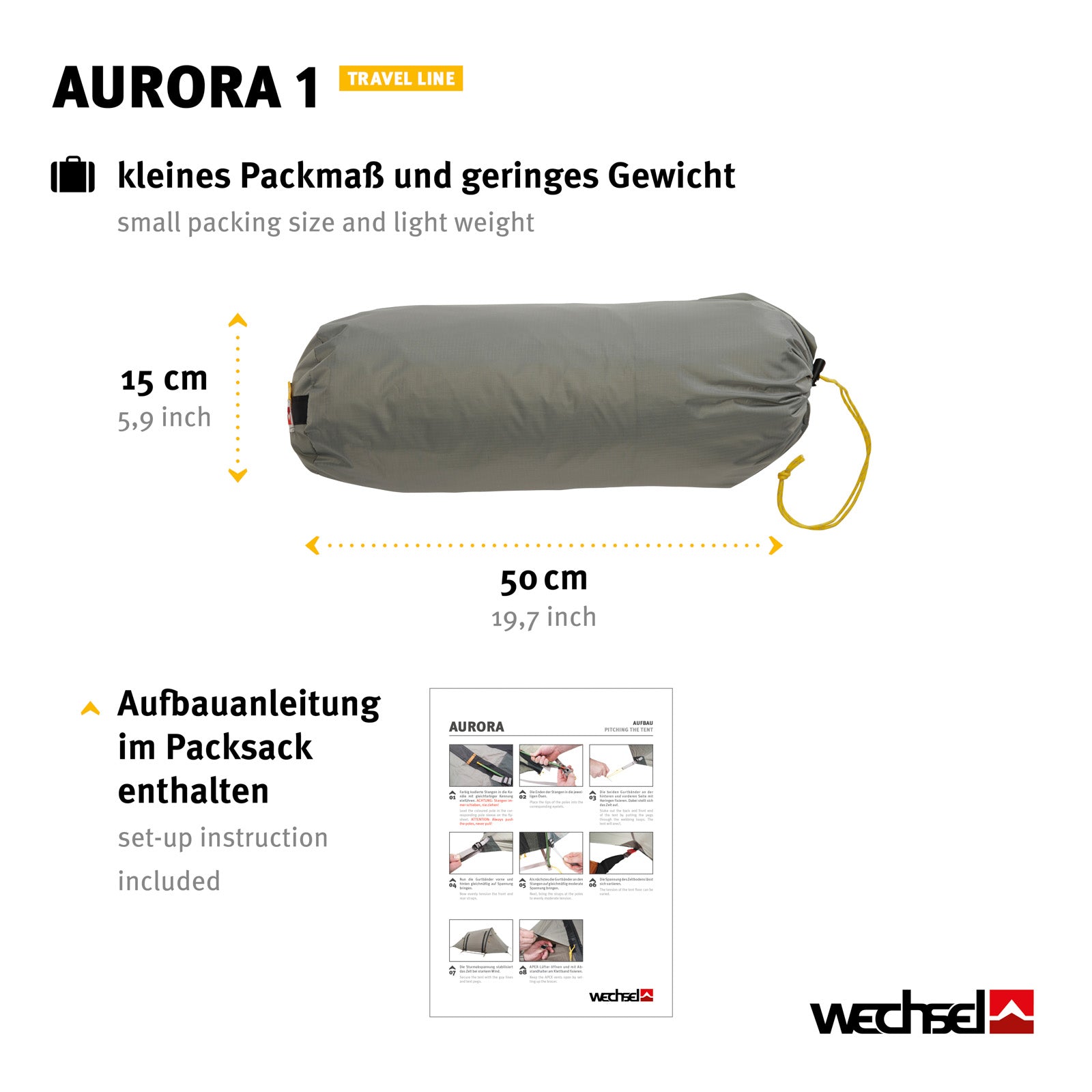 WECHSEL Tente trekking Aurora 1 personne camping vélo tente tunnel bivouac 2,4 kg