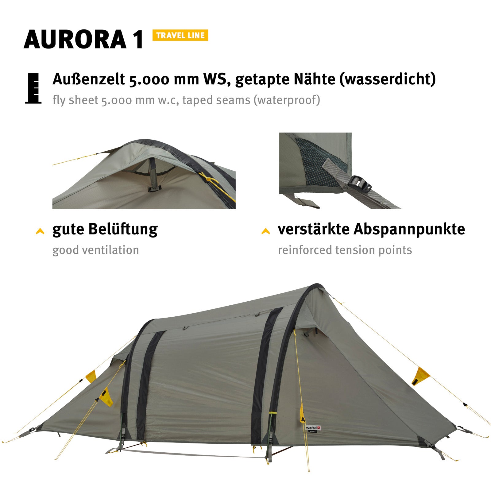 WECHSEL Tente trekking Aurora 1 personne camping vélo tente tunnel bivouac 2,4 kg