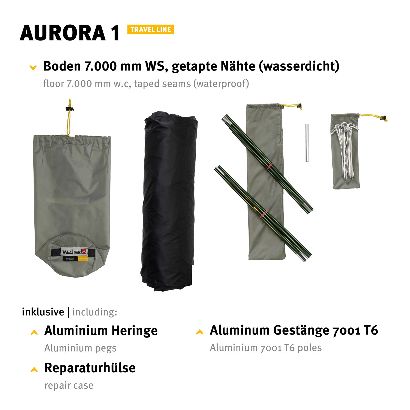 WECHSEL Trekking tent Aurora 1 person camping bicycle tunnel tent bivouac 2.4 kg