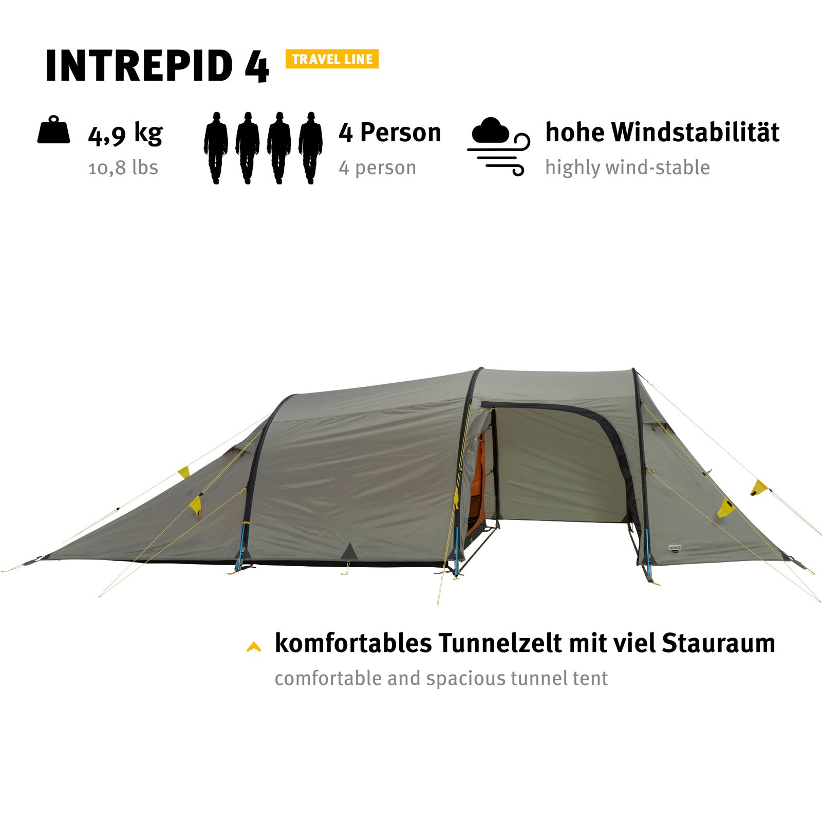 Tente tunnel WECHSEL Intrepid 4 personnes, tente familiale, aluminium, légère, 4,9 kg
