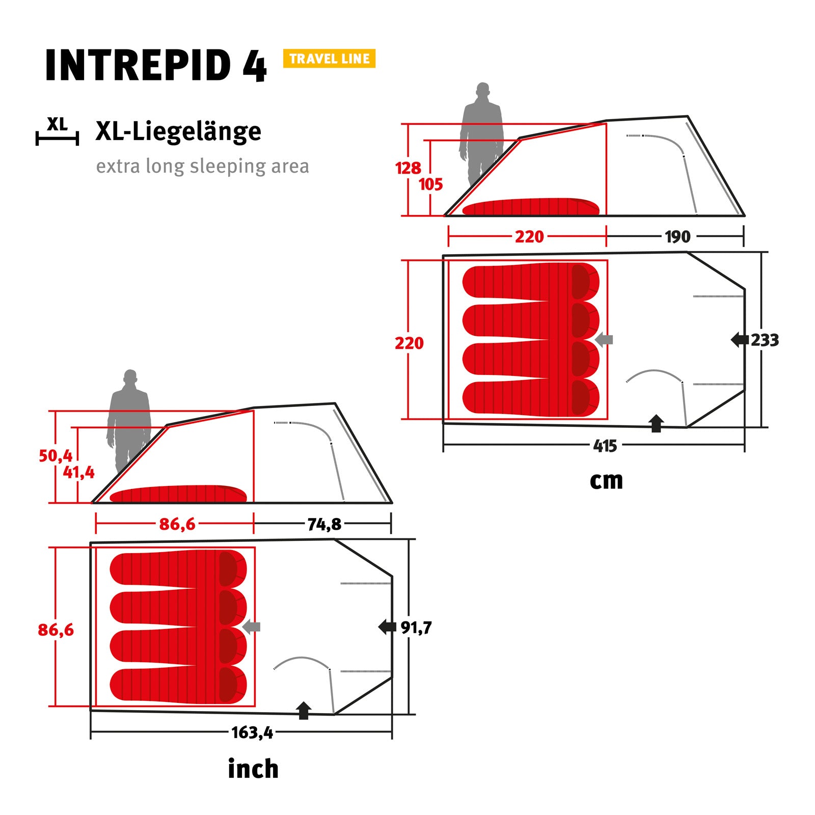 Tente tunnel WECHSEL Intrepid 4 personnes, tente familiale, aluminium, légère, 4,9 kg