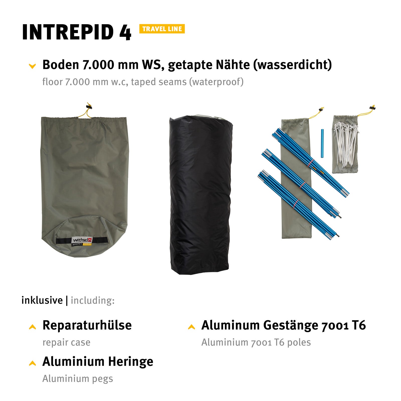 Tente tunnel WECHSEL Intrepid 4 personnes, tente familiale, aluminium, légère, 4,9 kg