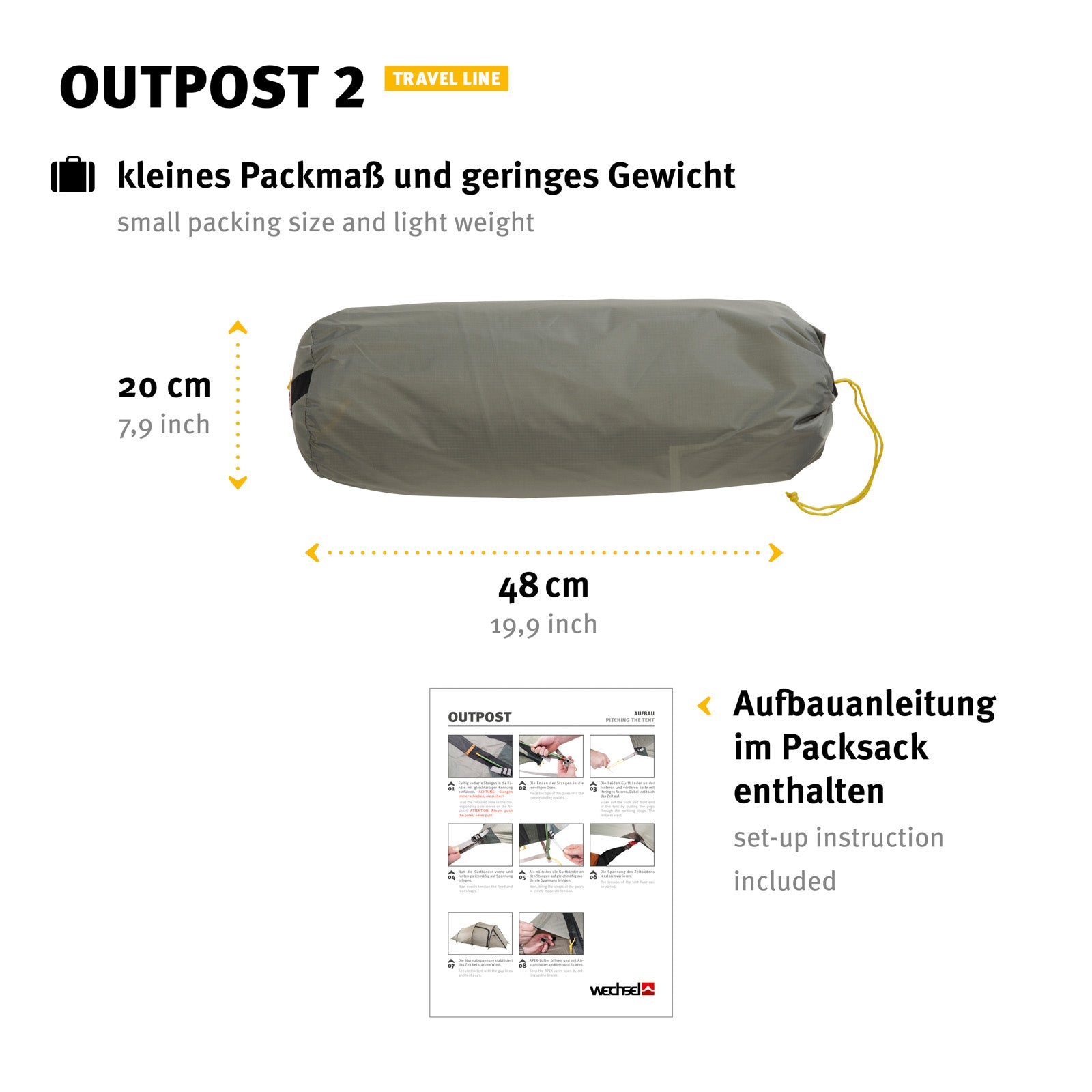 WECHSEL Tente de randonnée Outpost 2 personnes Tente de camping pour vélo avec tunnel Tente de bivouac 3,3 kg