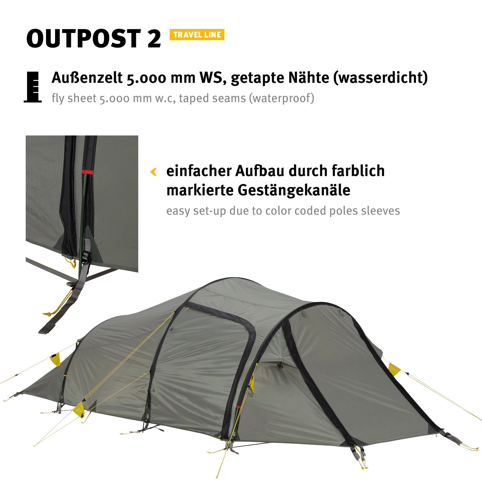WECHSEL Tente de randonnée Outpost 2 personnes Tente de camping pour vélo avec tunnel Tente de bivouac 3,3 kg