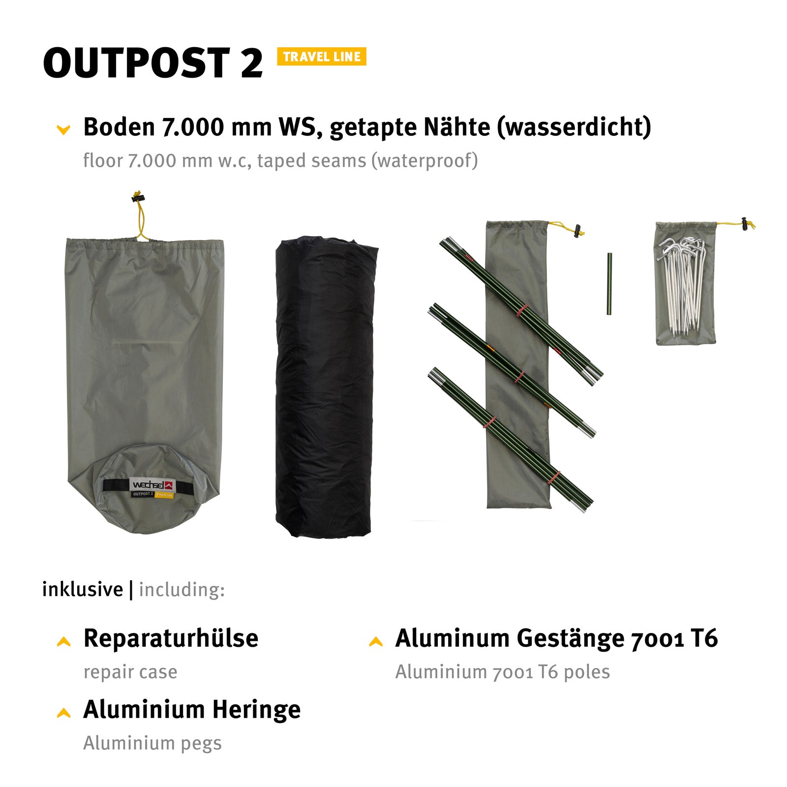 WECHSEL Tente de randonnée Outpost 2 personnes Tente de camping pour vélo avec tunnel Tente de bivouac 3,3 kg