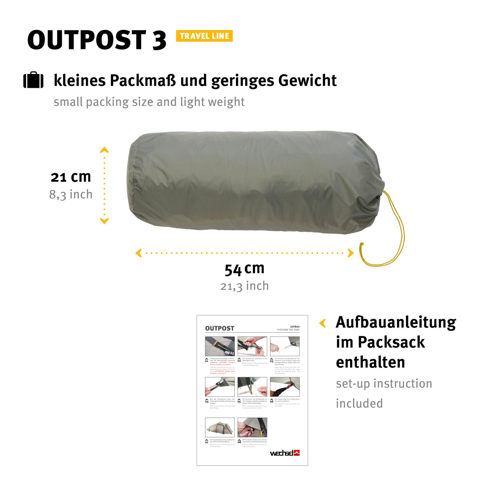 WECHSEL Tunnelzelt Outpost 3 Personen Camping Bike Fahrrad Familien Zelt 4,1 kg