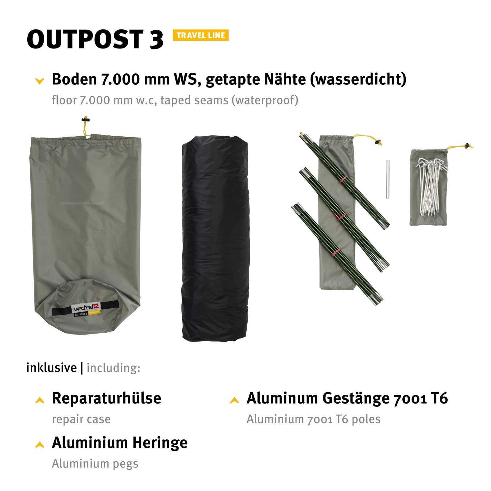 WECHSEL Tunnel-tent Outpost 3-persoons kampeertent voor fietsers en gezinnen 4,1 kg