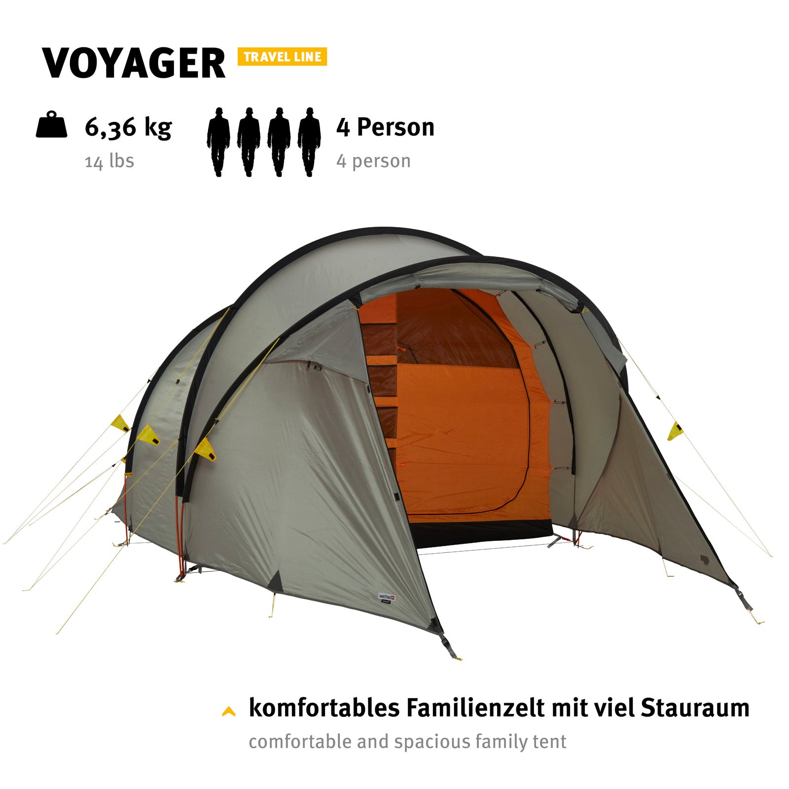 WECHSEL Tunnelzelt Voyager 4 Personen Campingzelt Familienzelt Alu Leicht 6,4 kg