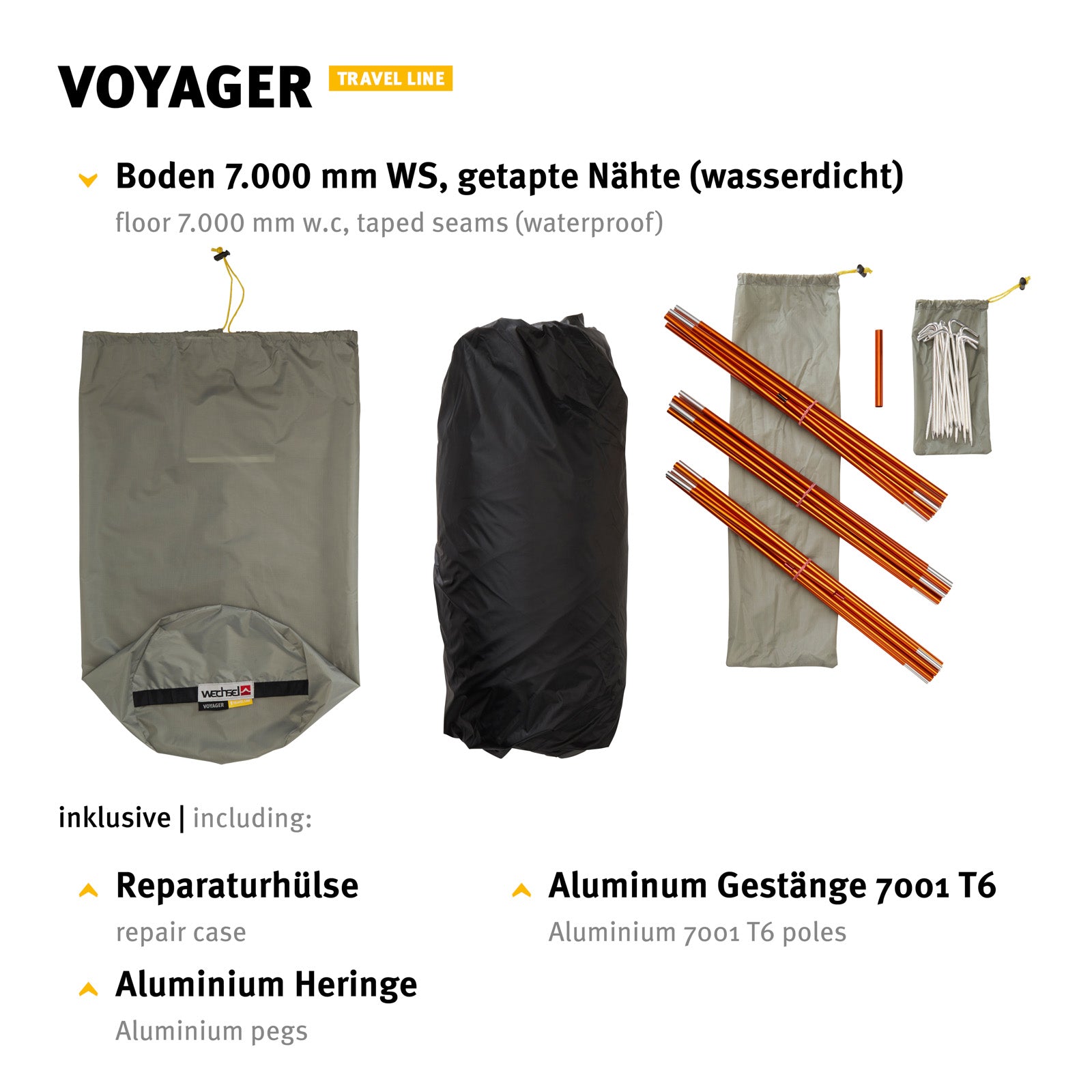 WECHSEL Tunnelzelt Voyager 4 Personen Campingzelt Familienzelt Alu Leicht 6,4 kg