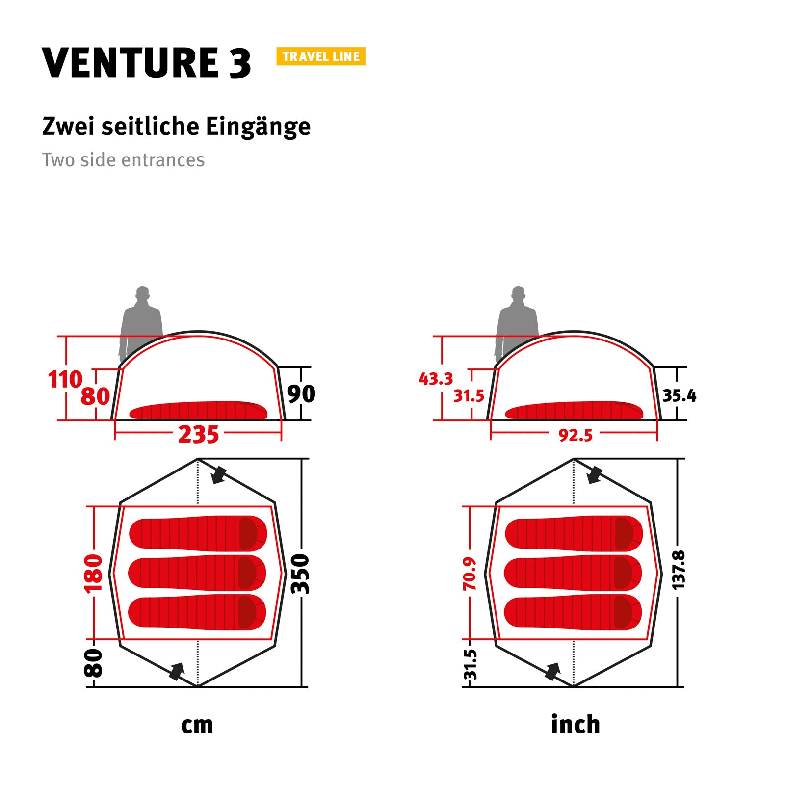 WECHSEL Trekkingzelt Venture 3 Personen Camping Fahrrad Kuppel Zelt Biwak 3,14kg