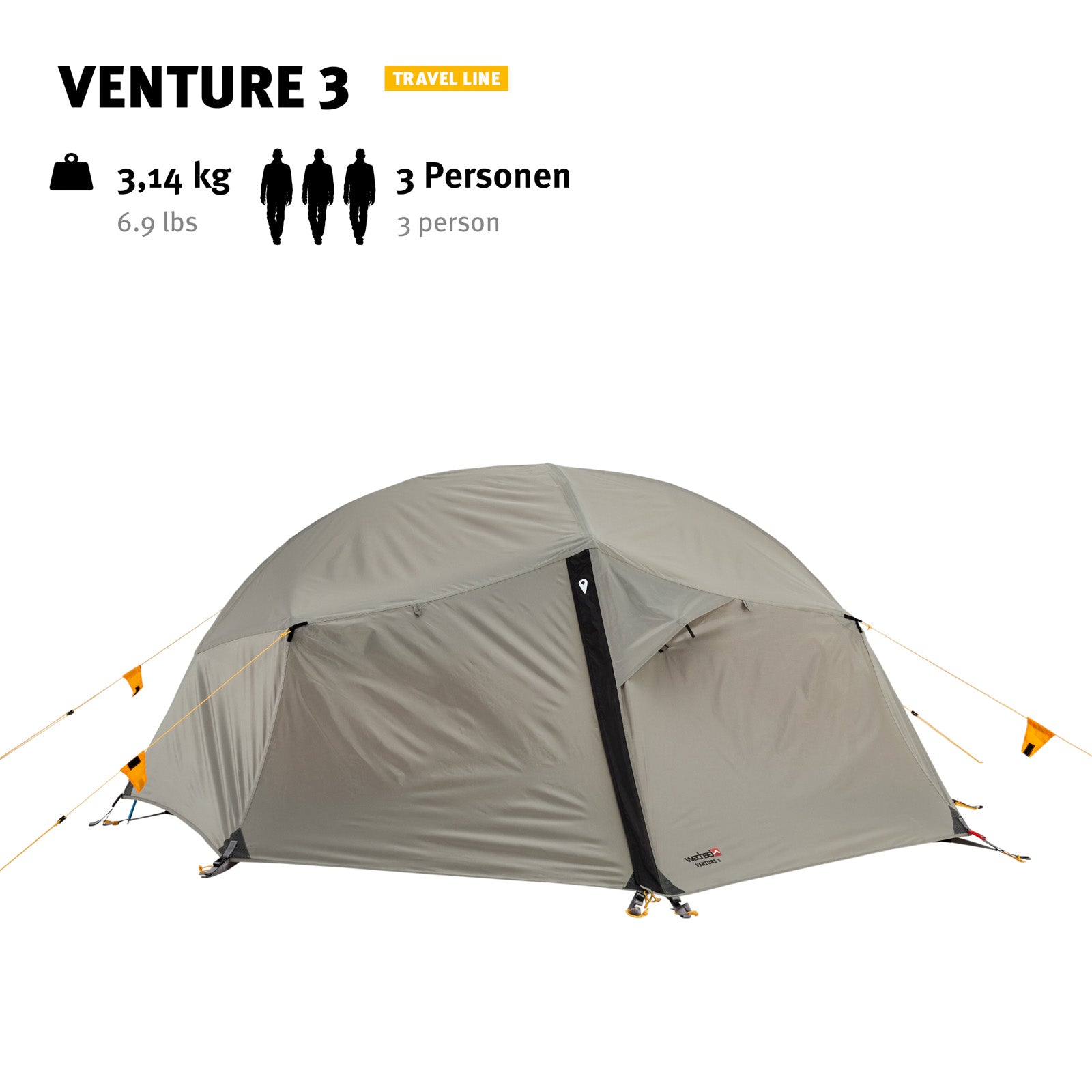 WECHSEL Trekkingzelt Venture 3 Personen Camping Fahrrad Kuppel Zelt Biwak 3,14kg