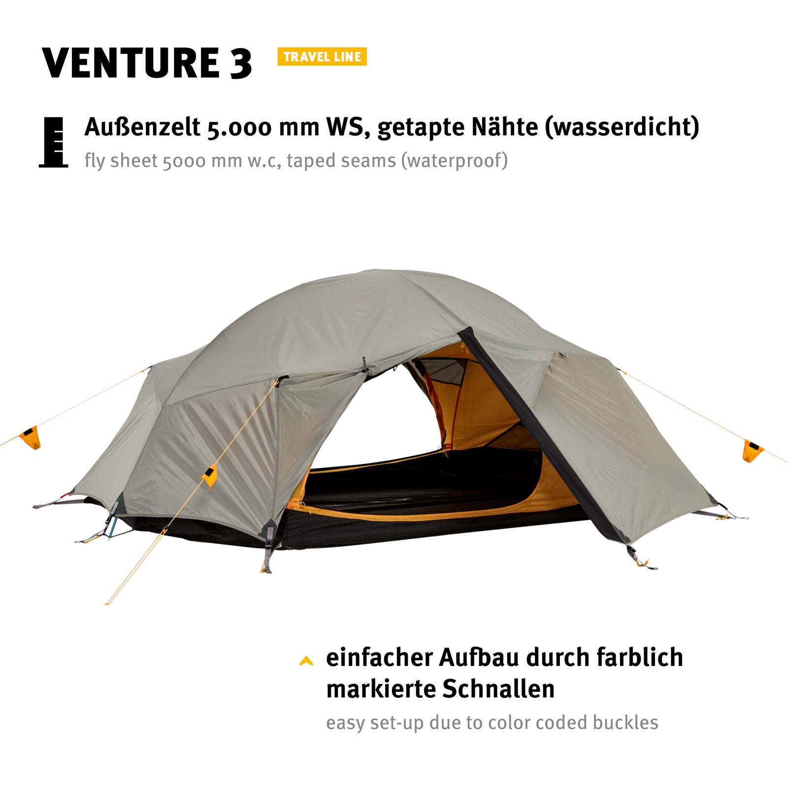 WECHSEL Trekkingtent Venture 3-persoons kampeertent Fietstent Koepeltent Bivak 3,14 kg