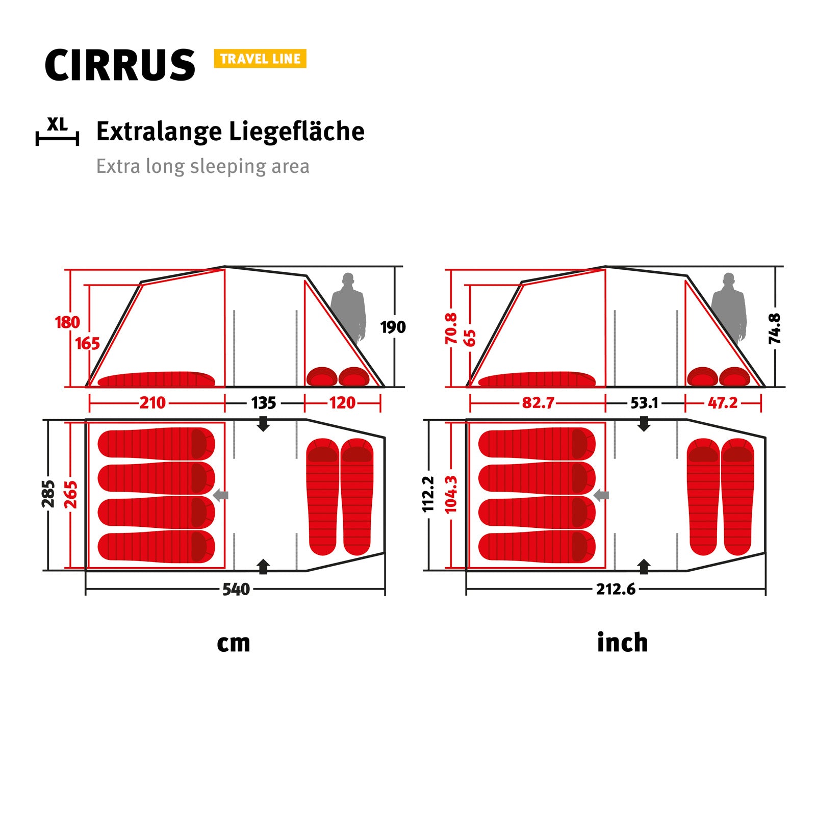 Tente tunnel WECHSEL Cirrus 4-6 personnes tente de camping tente familiale grand vestibule aluminium