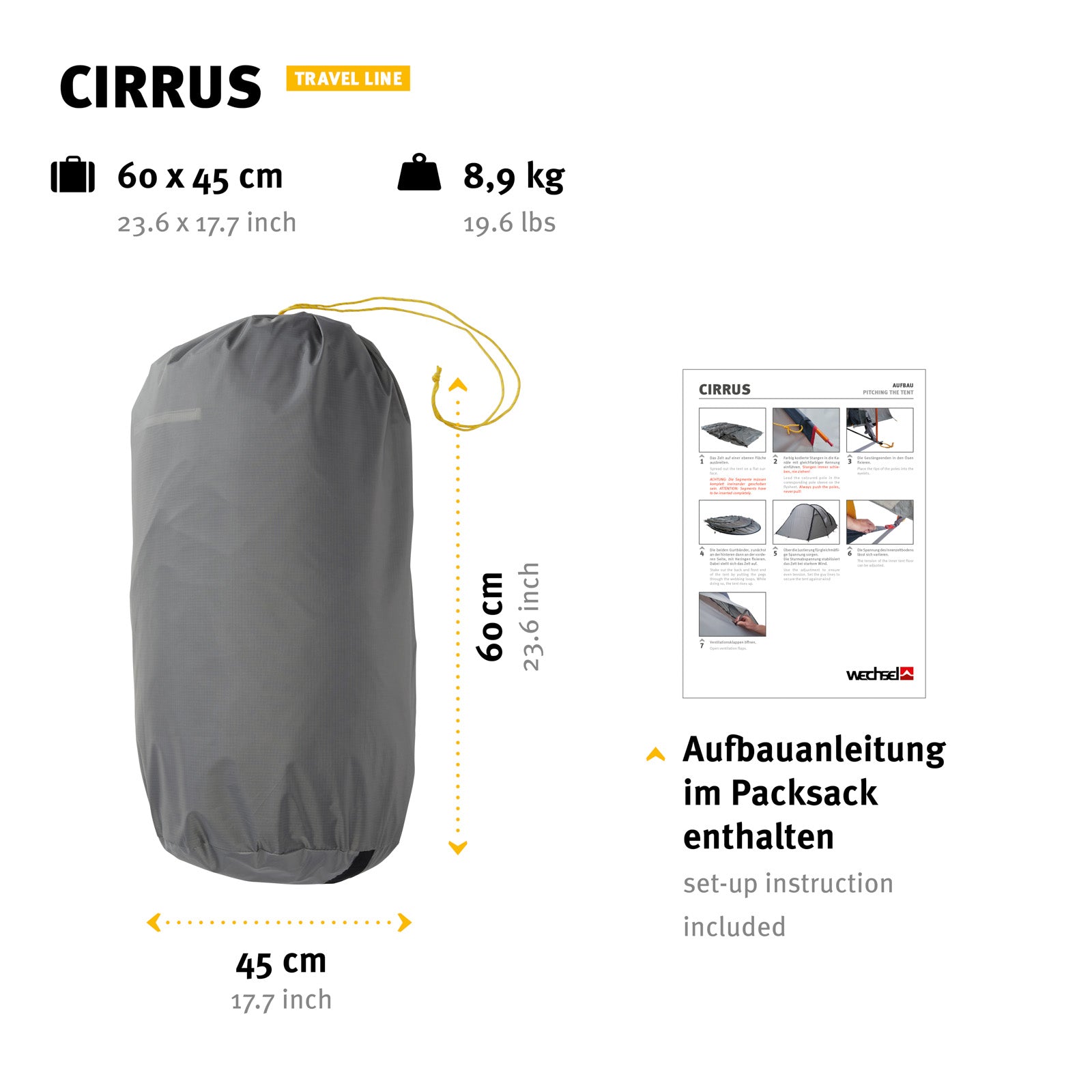 Tente tunnel WECHSEL Cirrus 4-6 personnes tente de camping tente familiale grand vestibule aluminium