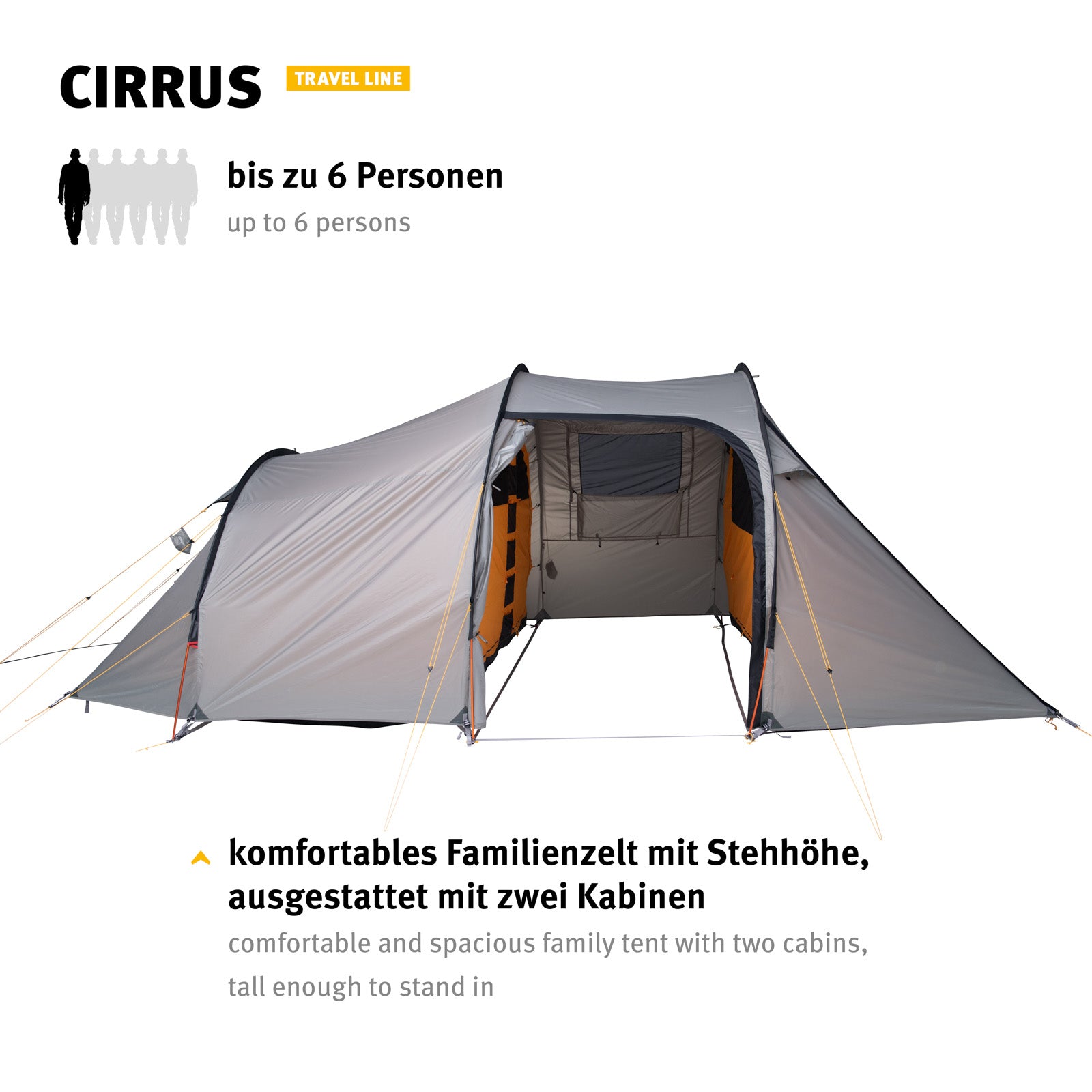 Tente tunnel WECHSEL Cirrus 4-6 personnes tente de camping tente familiale grand vestibule aluminium