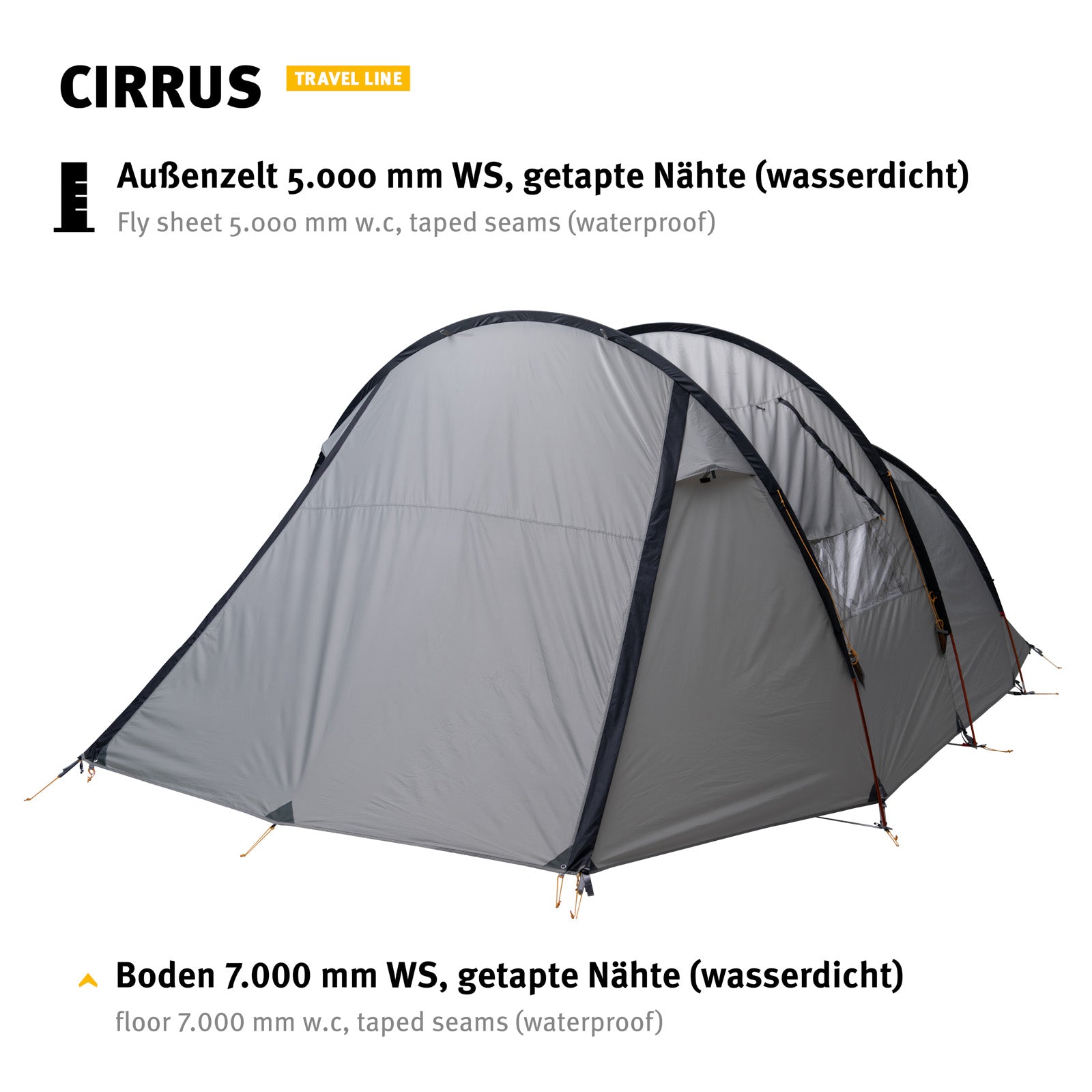 Tente tunnel WECHSEL Cirrus 4-6 personnes tente de camping tente familiale grand vestibule aluminium