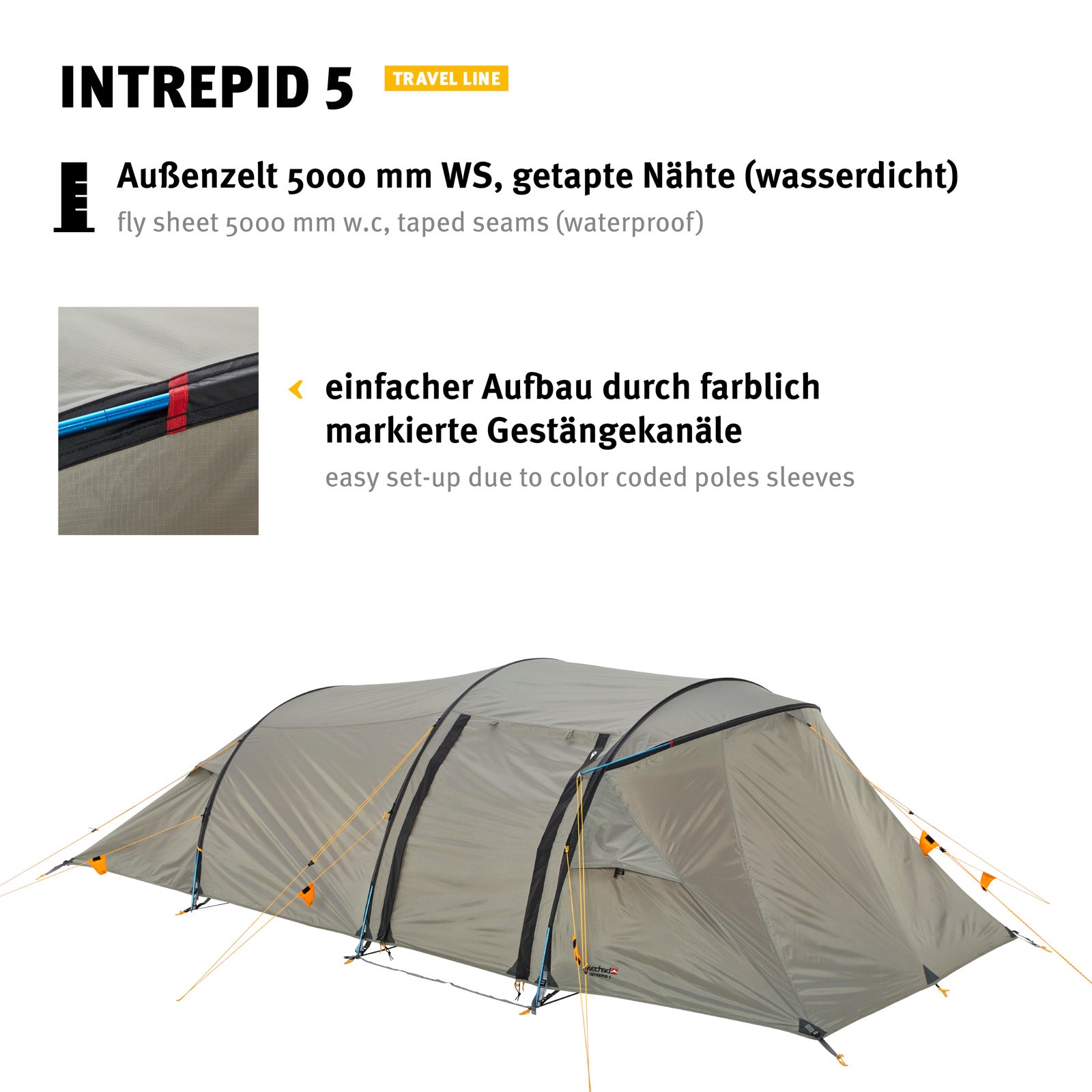 Tente tunnel WECHSEL Intrepid 5 personnes - Tente de camping familiale en aluminium - Légère : 5,9 kg