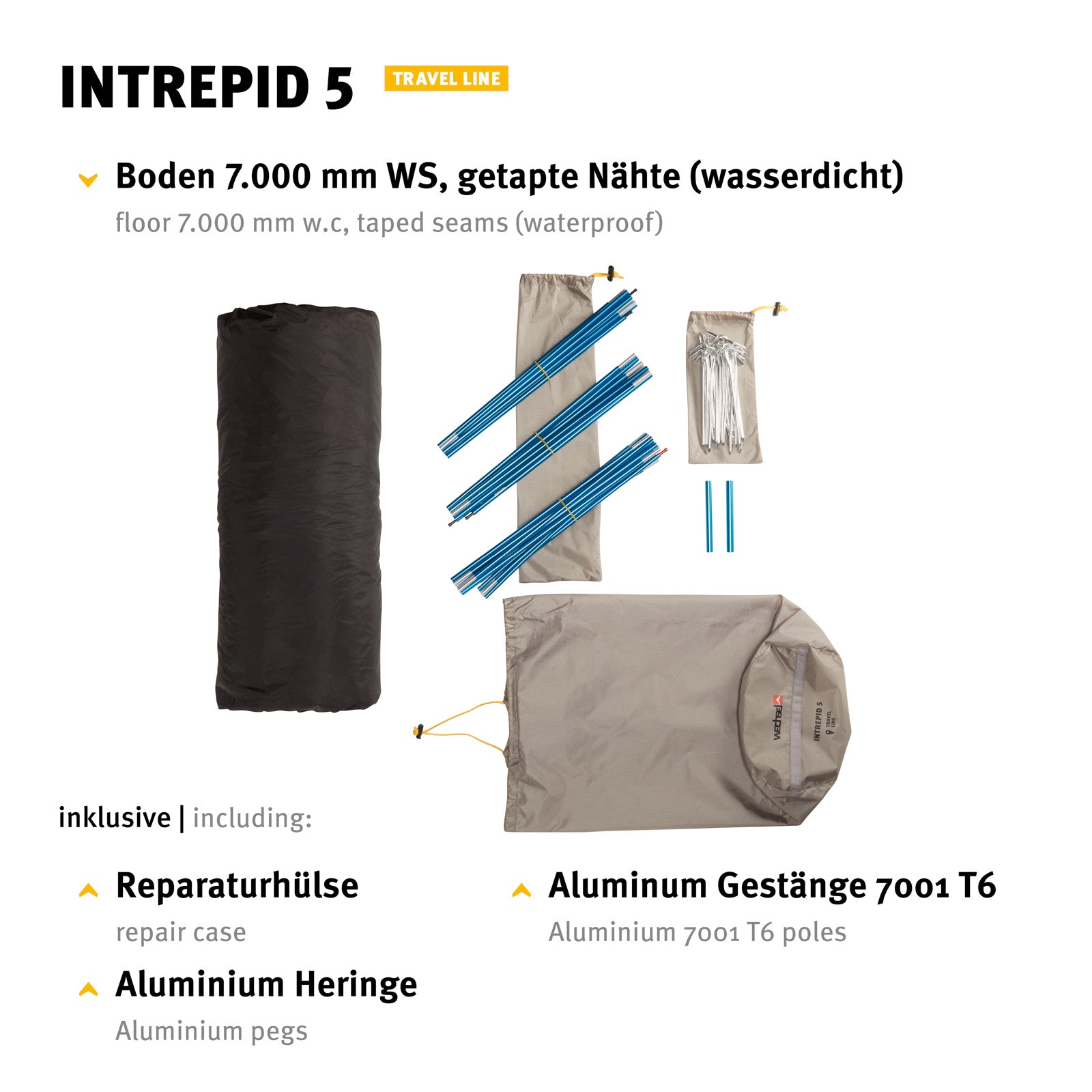 Tente tunnel WECHSEL Intrepid 5 personnes - Tente de camping familiale en aluminium - Légère : 5,9 kg