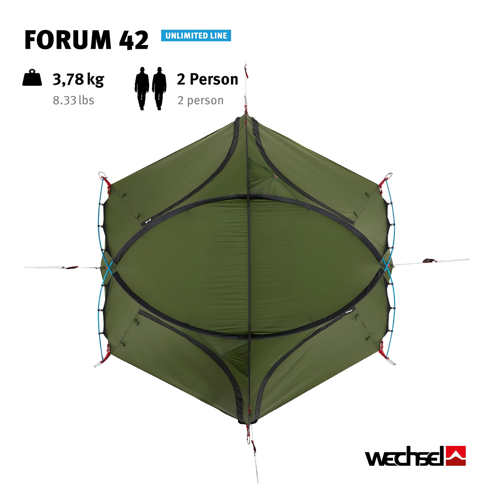 WECHSEL Trekkingzelt Forum 42 Geodät 1-2 Personen Camping Fahrrad Zelt 3,65 kg