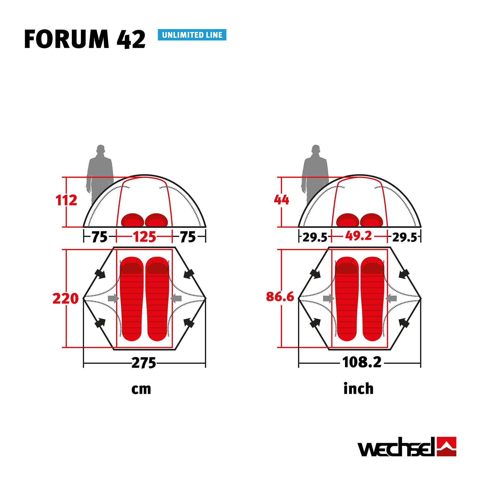 WECHSEL Trekkingzelt Forum 42 Geodät 1-2 Personen Camping Fahrrad Zelt 3,65 kg
