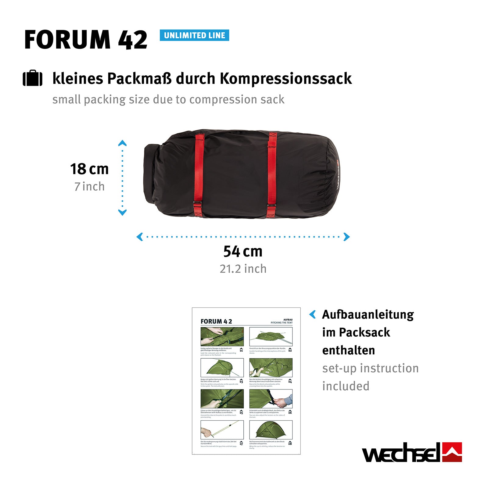 WECHSEL Trekkingzelt Forum 42 Geodät 1-2 Personen Camping Fahrrad Zelt 3,65 kg