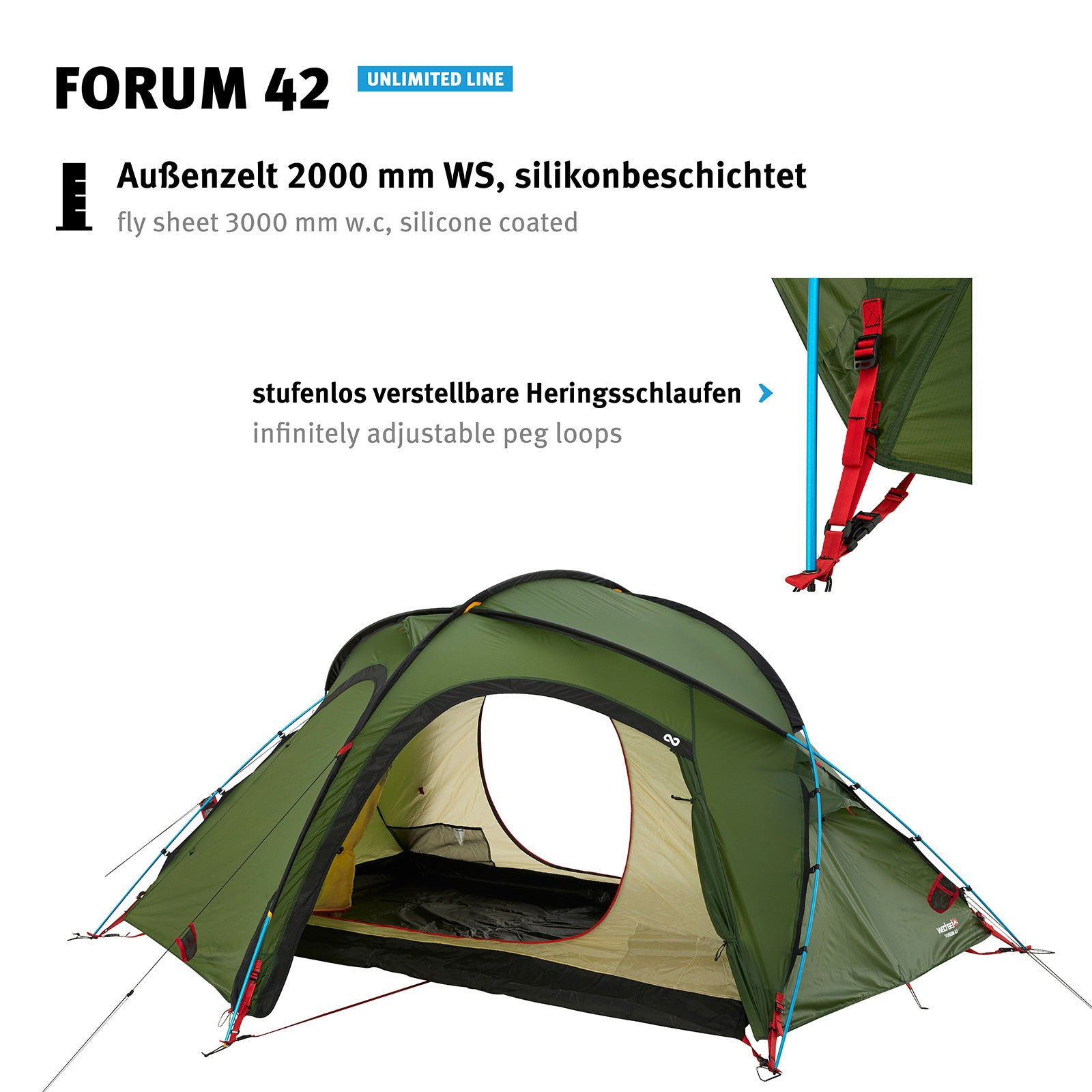 WECHSEL Trekkingzelt Forum 42 Geodät 1-2 Personen Camping Fahrrad Zelt 3,65 kg
