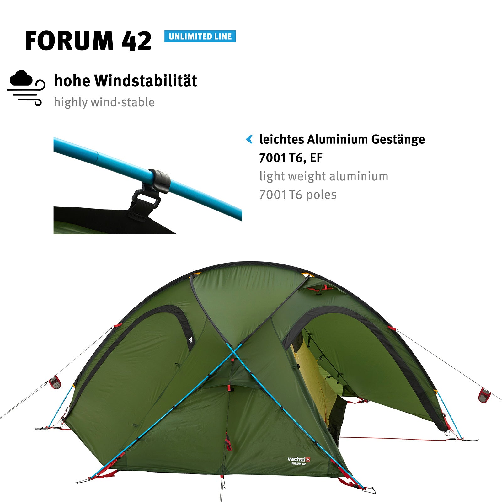 WECHSEL Trekkingzelt Forum 42 Geodät 1-2 Personen Camping Fahrrad Zelt 3,65 kg