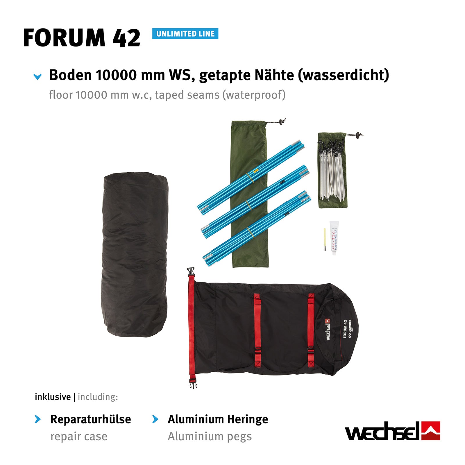 WECHSEL Trekkingzelt Forum 42 Geodät 1-2 Personen Camping Fahrrad Zelt 3,65 kg